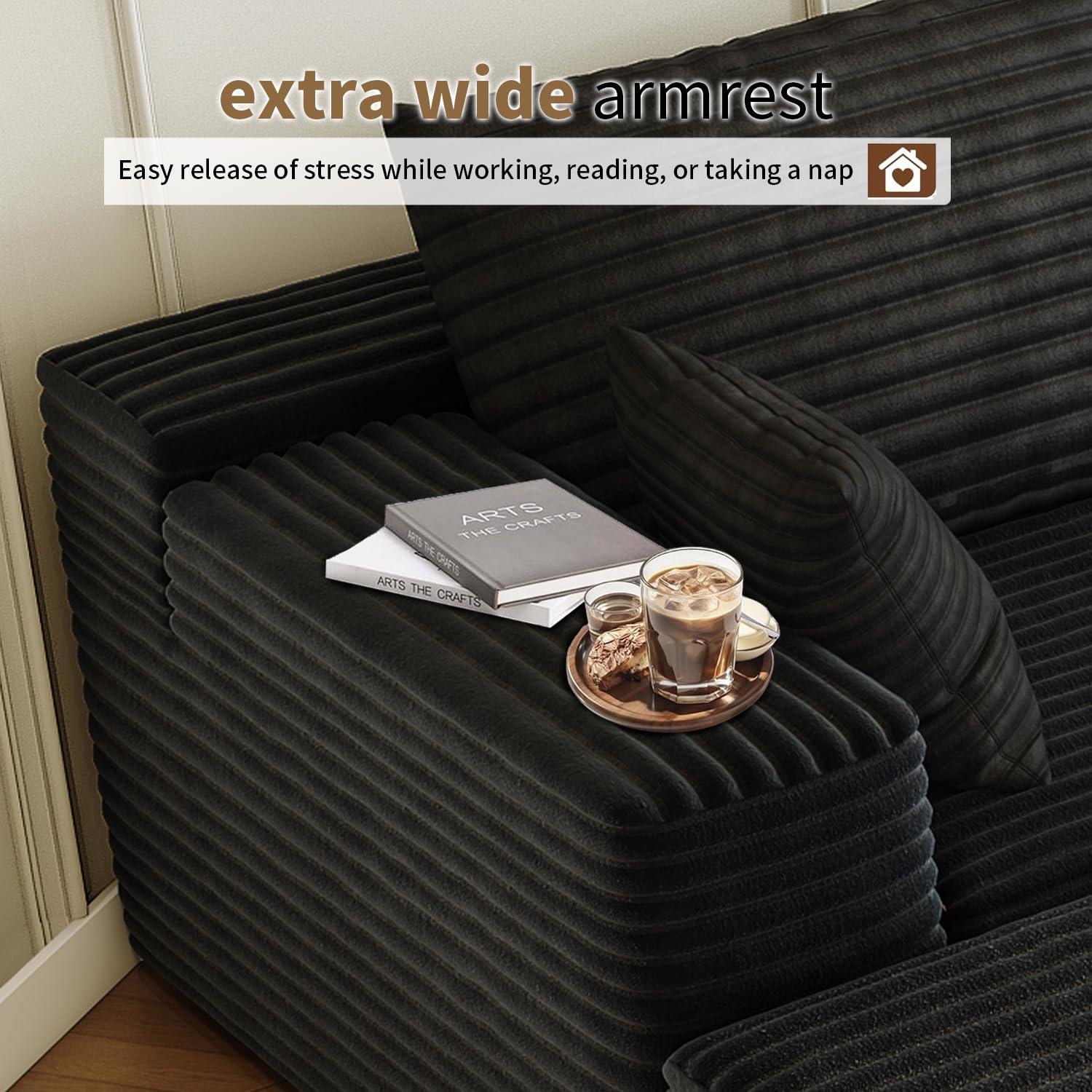 107.5" Cloud Modular Sectional Sofa Couch with L-Shape Chaise,Modern Minimalist Upholstered Couches for Living Room Bedroom,Deep Seat Corner Couch，No Assembly Required (Black,Left Facing Chaise)