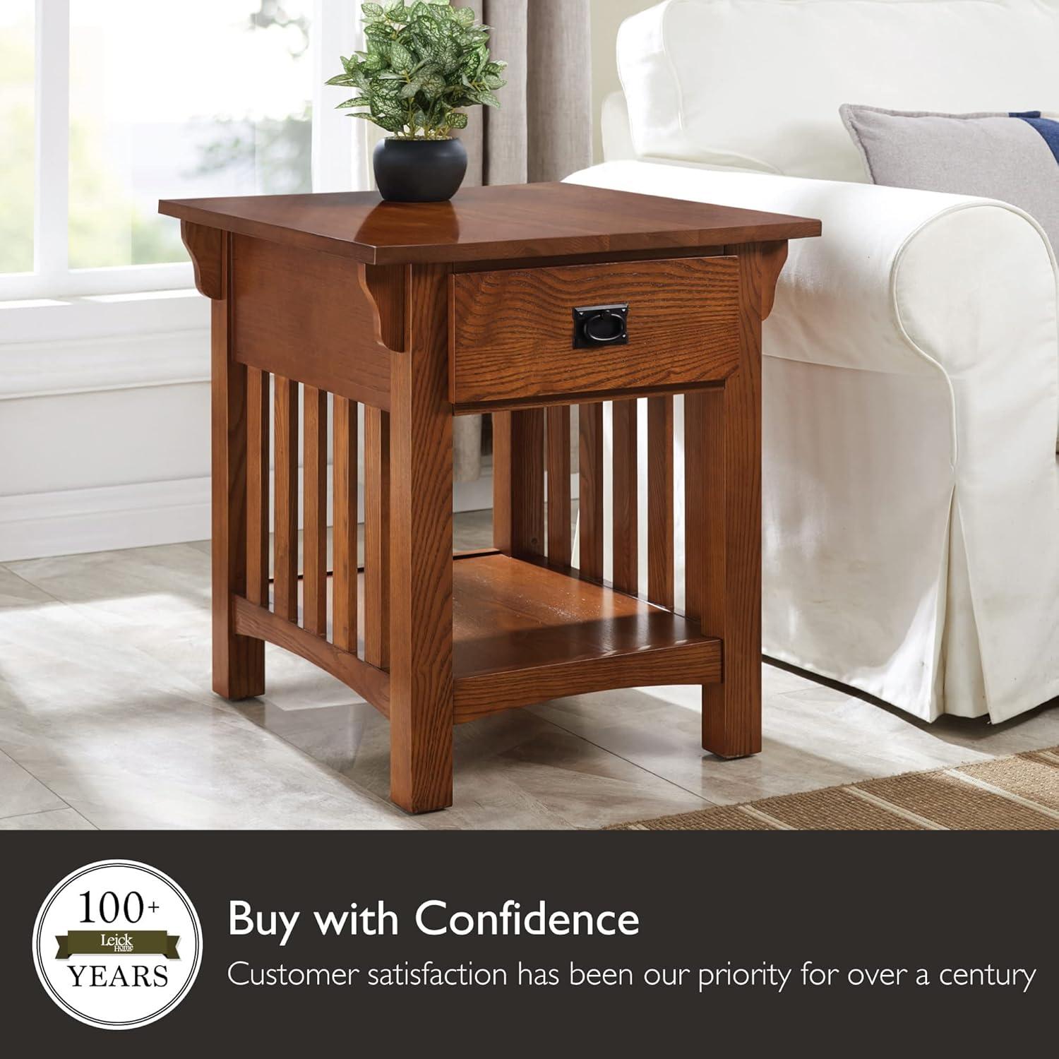 Medium Oak Wood Rectangular End Table with Storage