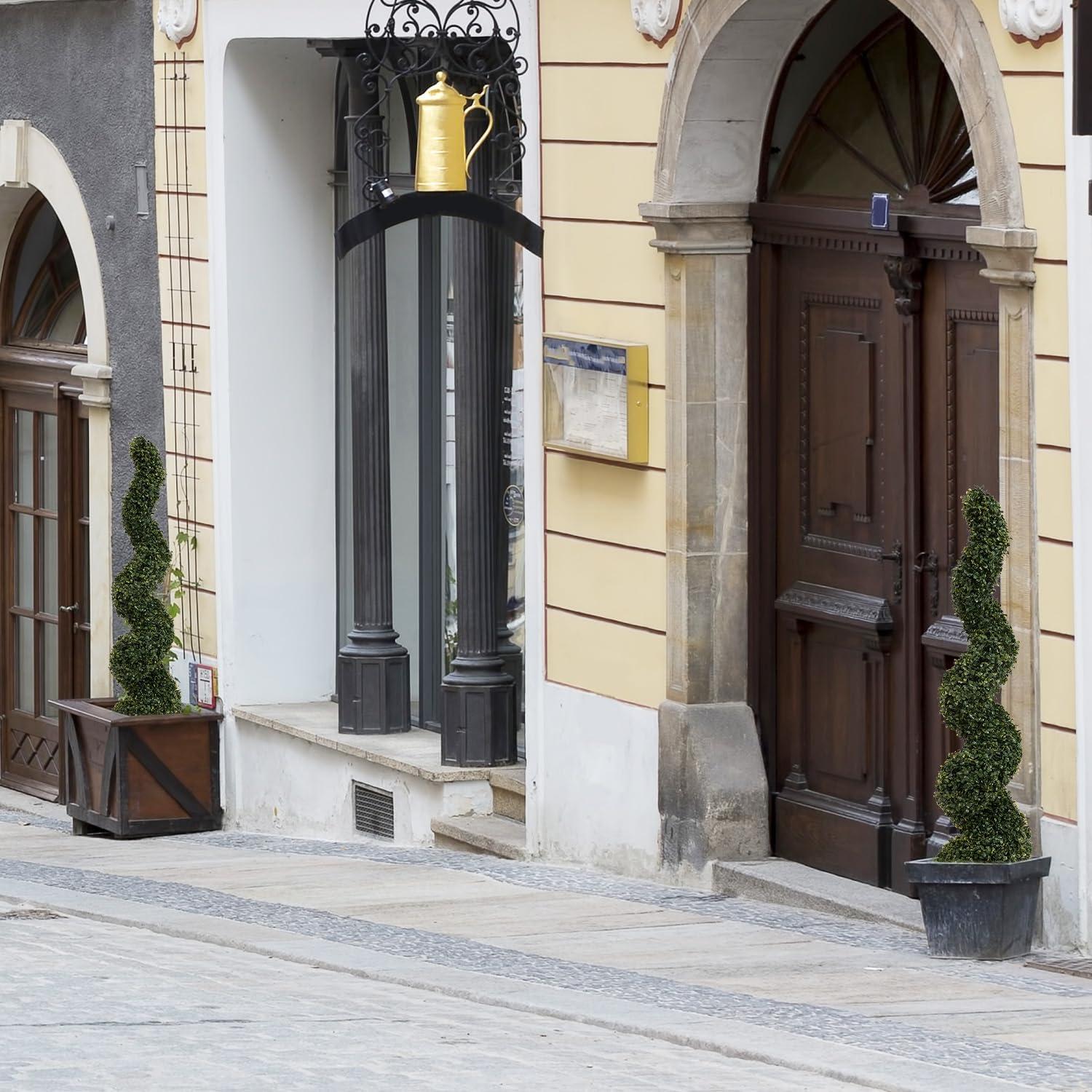 Goplus 4FT Artificial Spiral Boxwood Topiary Tree, 2 Pack Greenery Large Faux Plant in Cement-Filled Plastic Pot, Tall Fake Plant for Indoor Outdoor Home Front Porch Decor