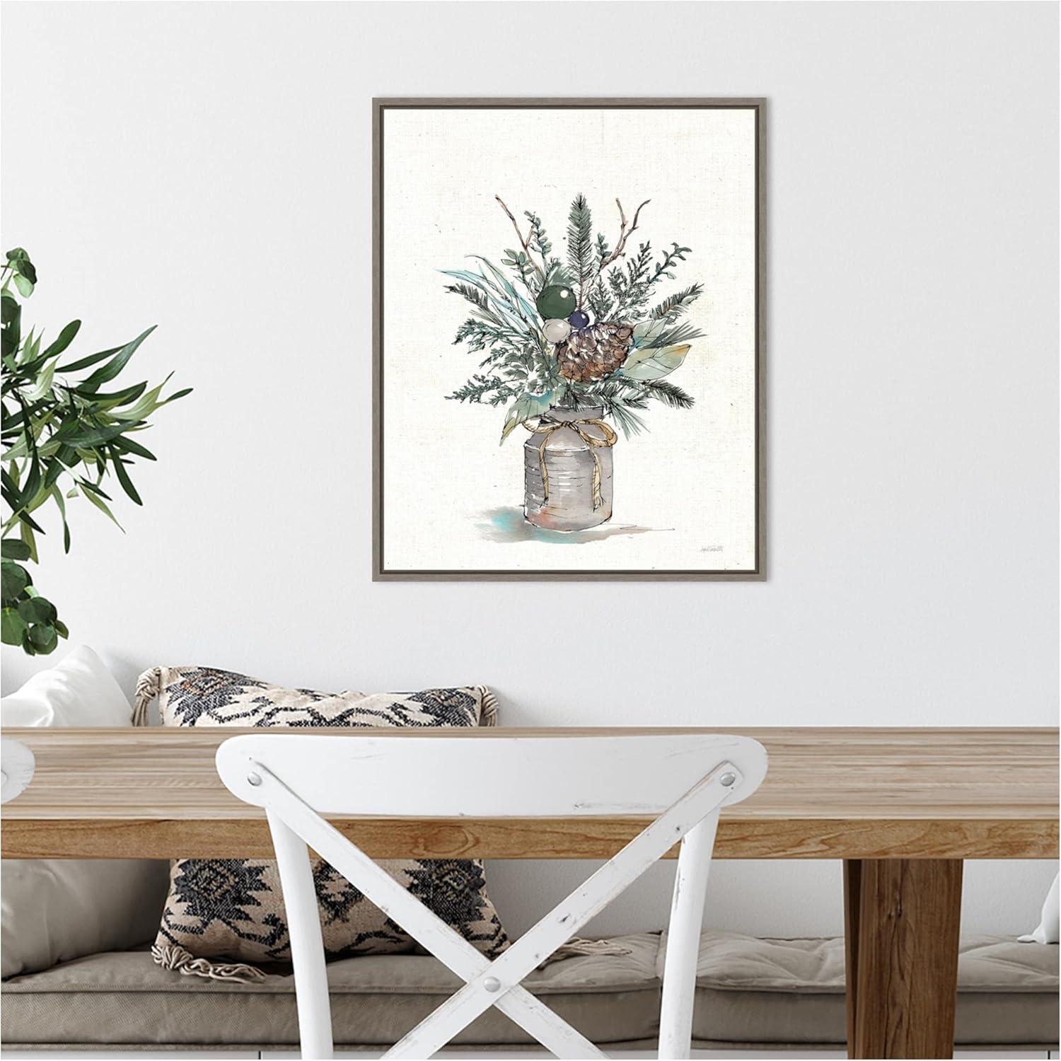 Amanti Art Seasonal Charm Greenery I (Christmas Vase) by Anne Tavoletti Canvas Wall Art Print Framed 16 x 20-in.