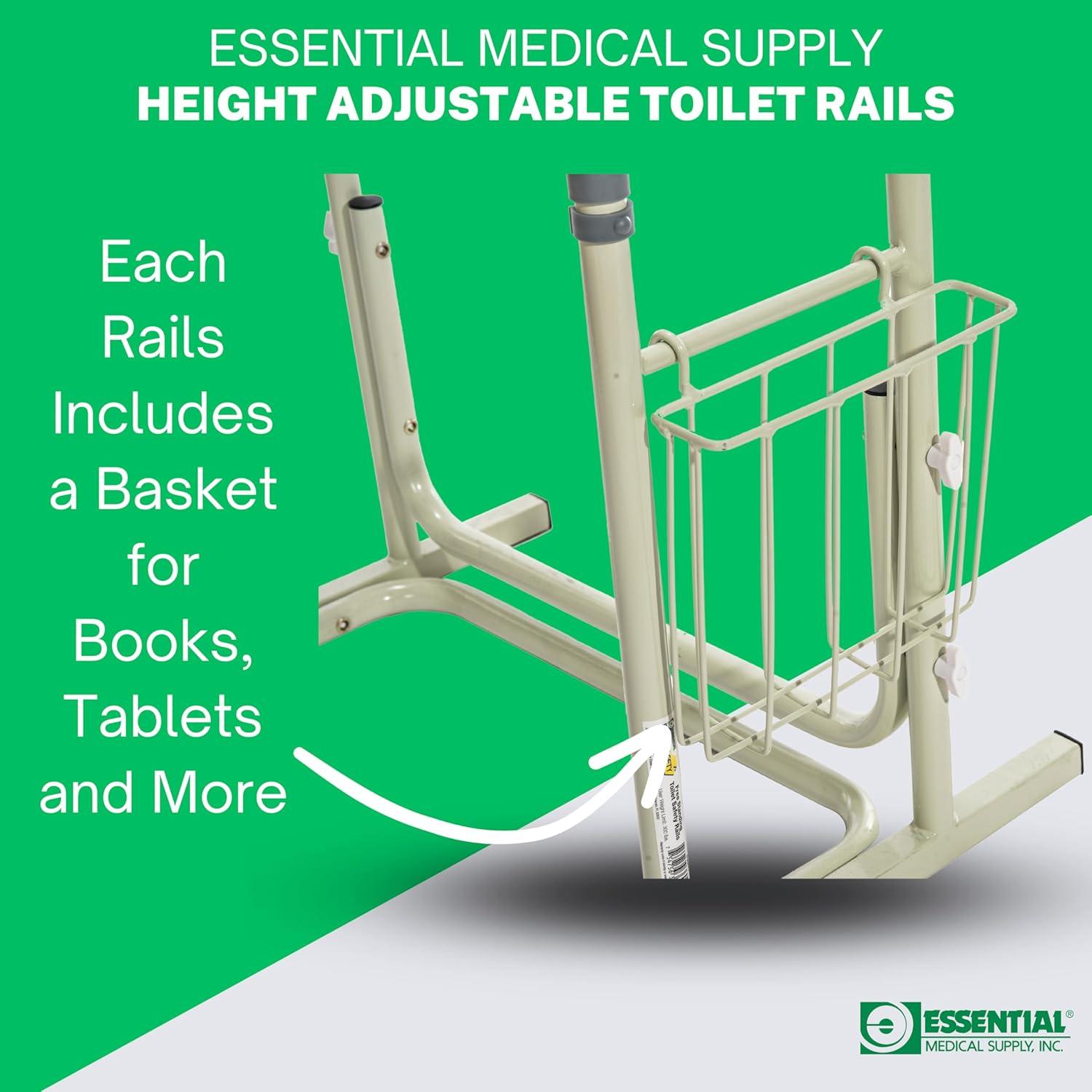 Essential Medical Supply's Height Adjustable Standing Toilet Safety Rail - Sturdy Frame with Foam Handles for Elderly and Seniors, Perfect for Added Safety and Support While Using The Toilet