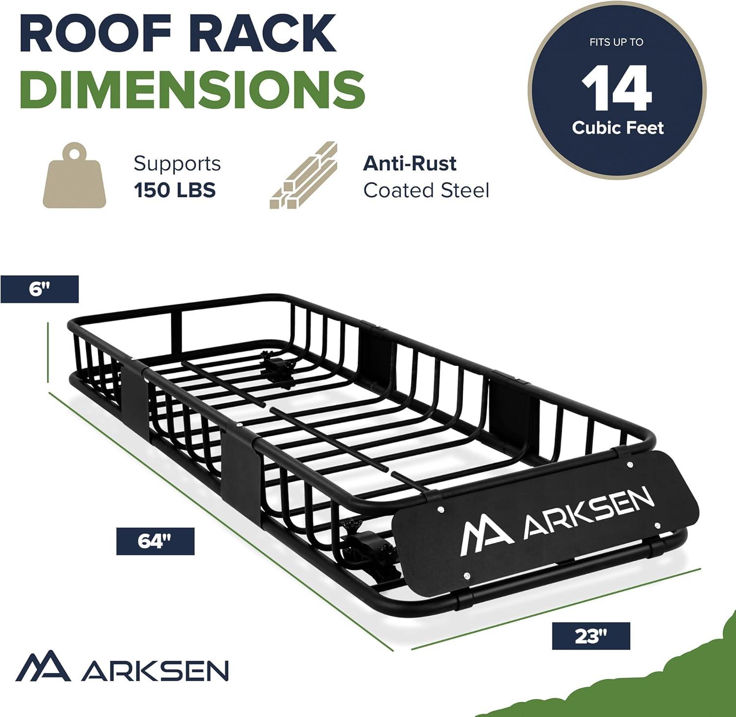 ARKSEN Skinny Roof Rack Cargo Carrier Basket, Heavy Duty Weather Resistant Top Mount Cargo Rack, Luggage & Camping Gear Storage for Car, Truck or SUV Transport