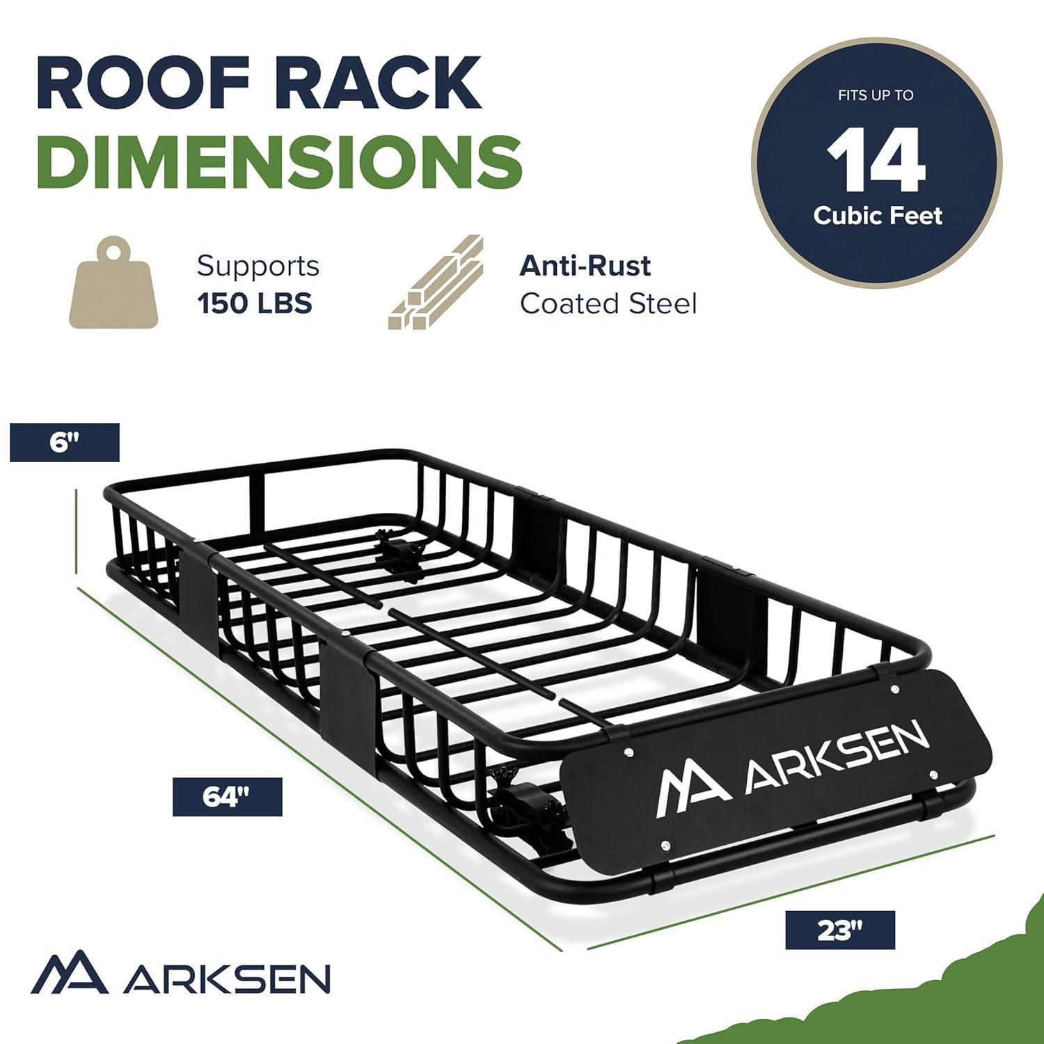 ARKSEN Skinny Roof Rack Cargo Carrier Basket, Heavy Duty Weather Resistant Top Mount Cargo Rack, Luggage & Camping Gear Storage for Car, Truck or SUV Transport