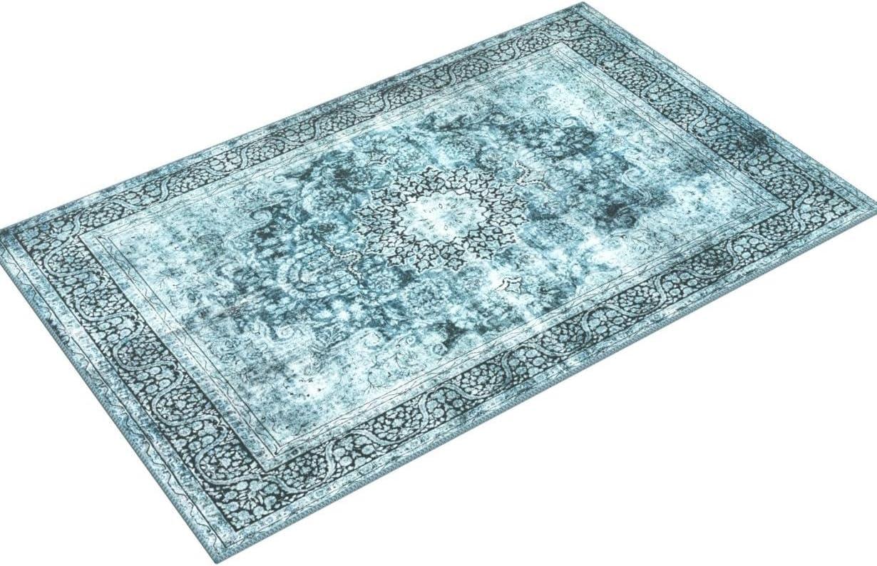 Blue Medallion Vintage Washable Synthetic 4' x 6' Area Rug