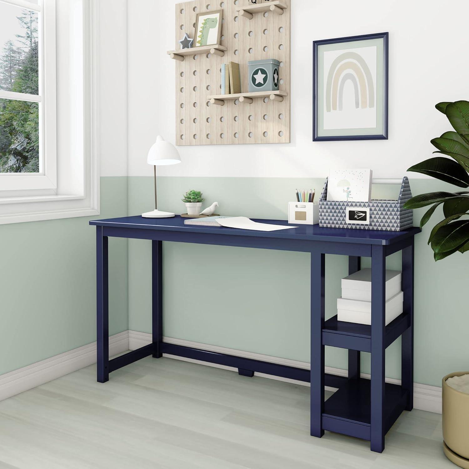 Max & Lily Solid Wood Desk with Shelves, 55", Blue