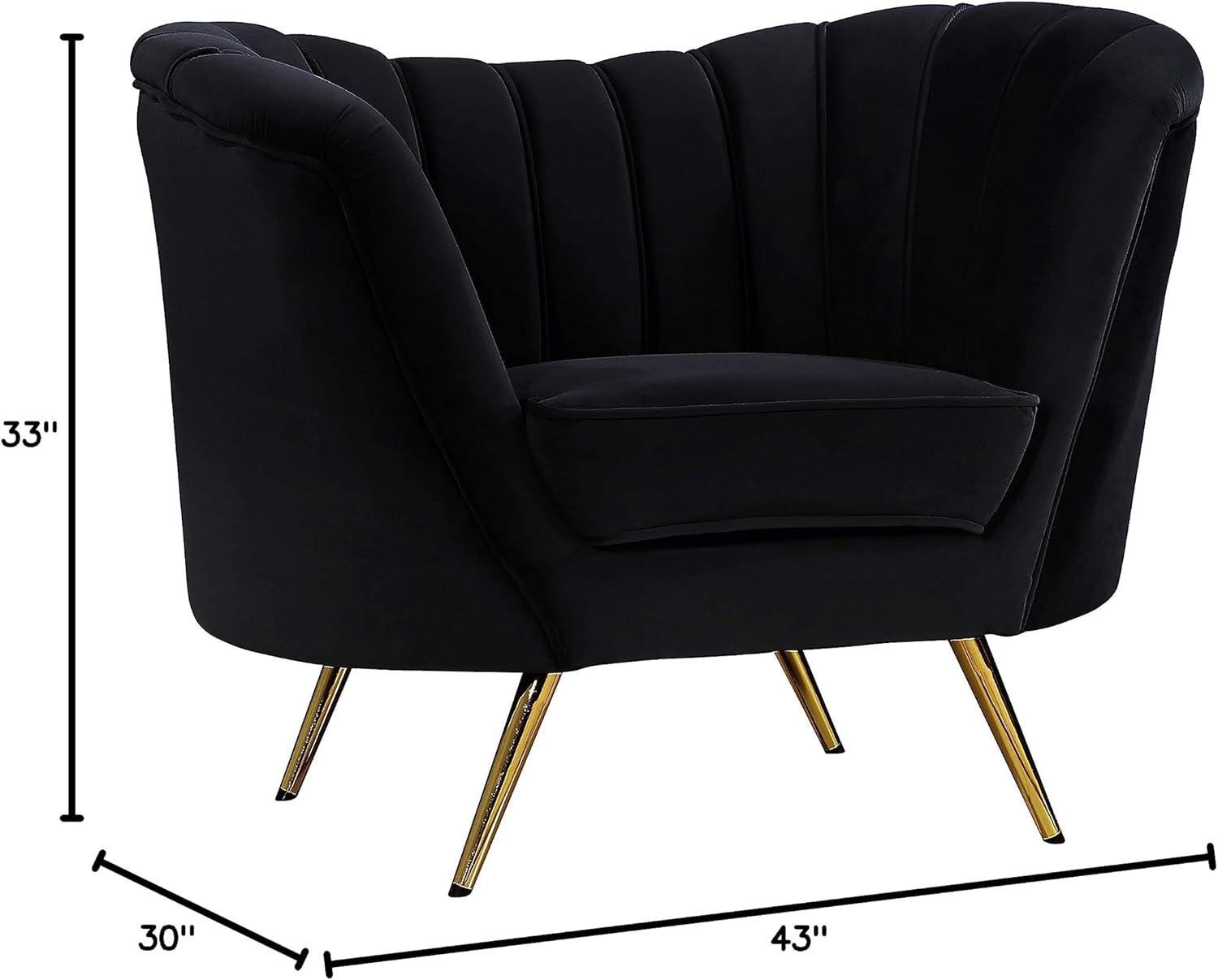 Margo Velvet Accent Chair in Black and Gold-Meridian Furniture