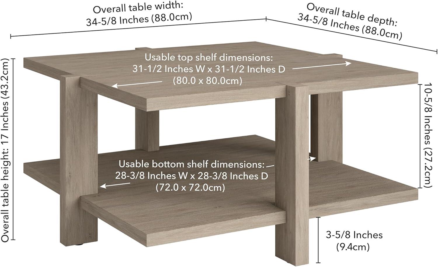 Scandinavian-Inspired Antiqued Gray Oak Square Coffee Table with Storage