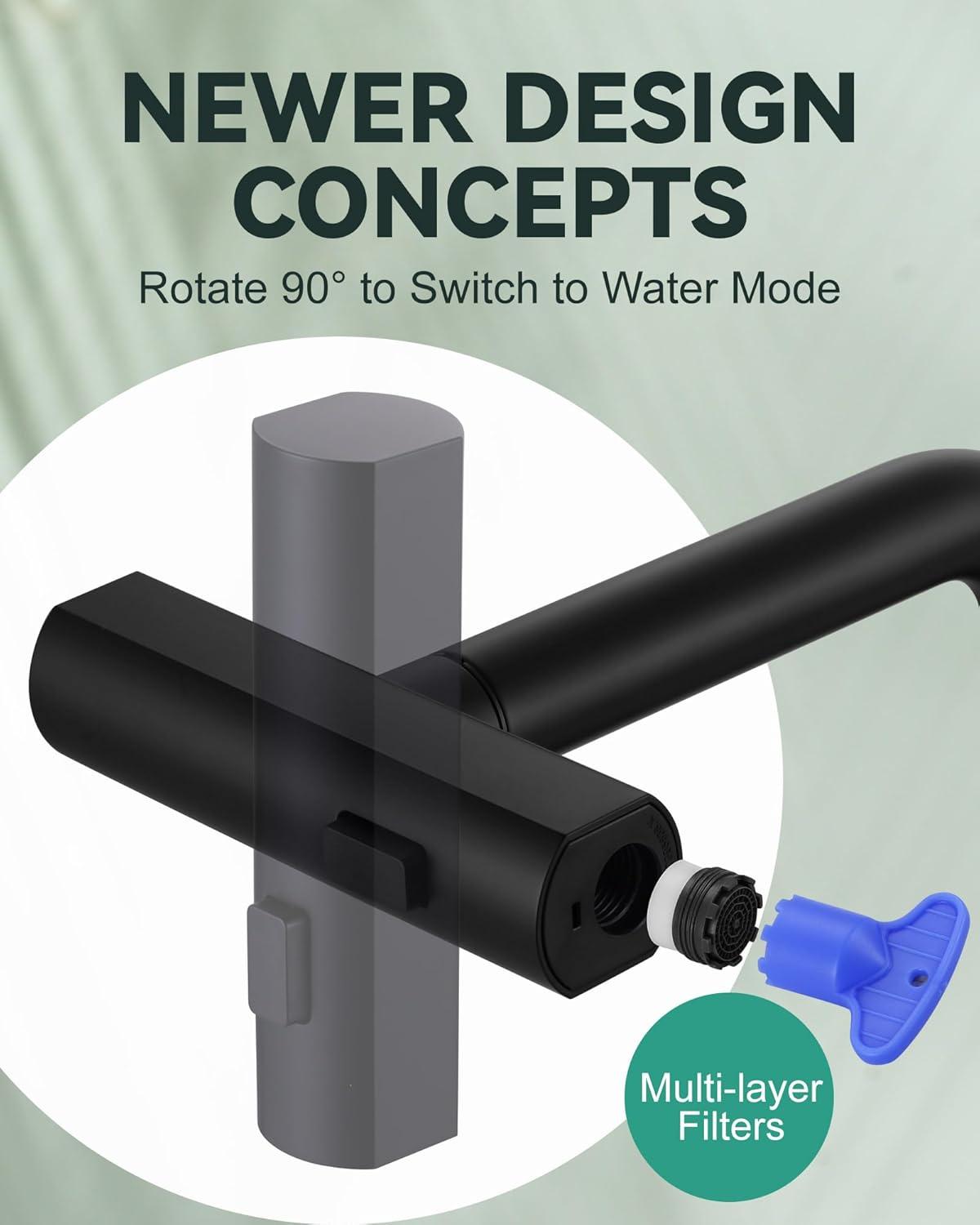 Waterfall Kitchen Faucet with Pull Down Sprayer, Stainless Kitchen Faucet with Sprayer 3 Modes