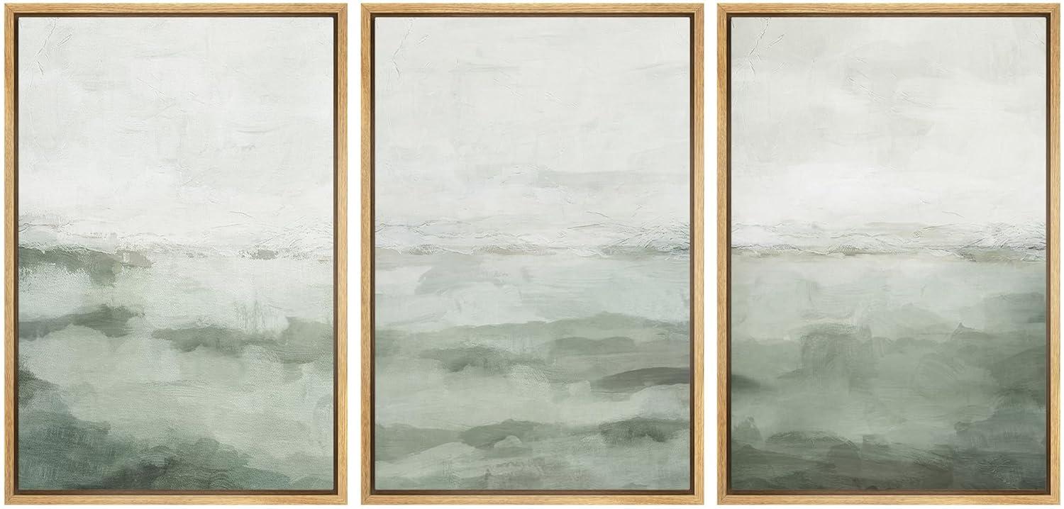 Sage Green Abstract Landscape Modern Organic Minimal Bedroom Framed Canvas Print 3 Pieces Wall Art