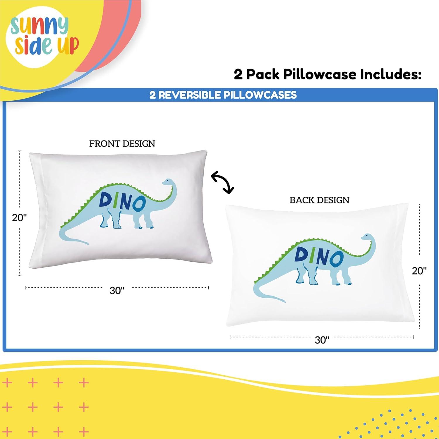 Kids Standard White Dinosaur Microfiber Pillowcase Set