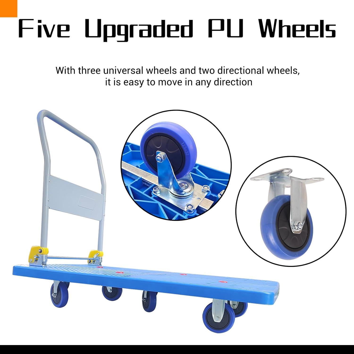 Push Cart Dolly 660 lbs. Capacity Platform Truck Foldable Platform Cart Upgraded Heavy Duty Moving Cart with PU Wheels for Home Garden Warehouse Garage Workshops