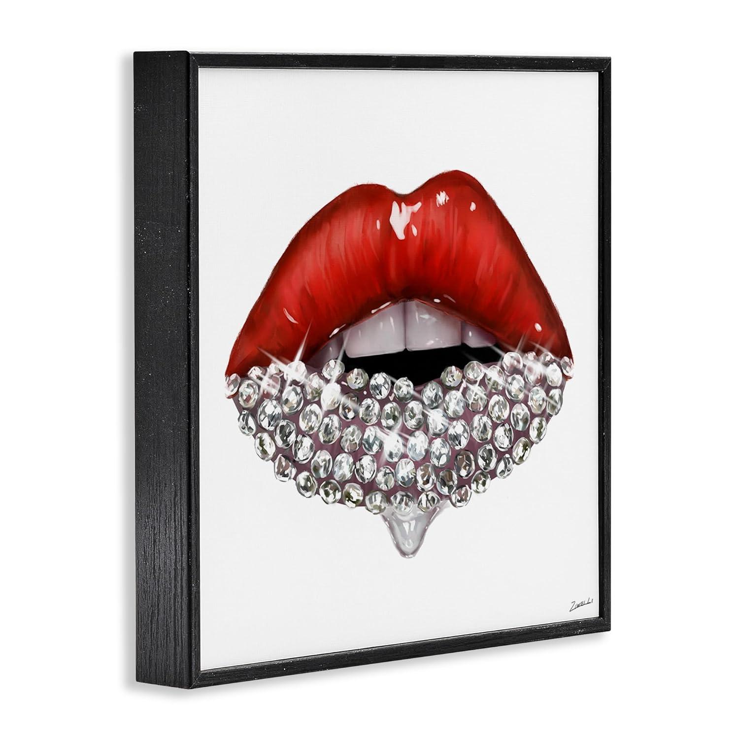 Red Glam Lips with Glistening Cosmetic Stones 12 in x 12 in Framed Painting Art Print, by Stupell Home Décor