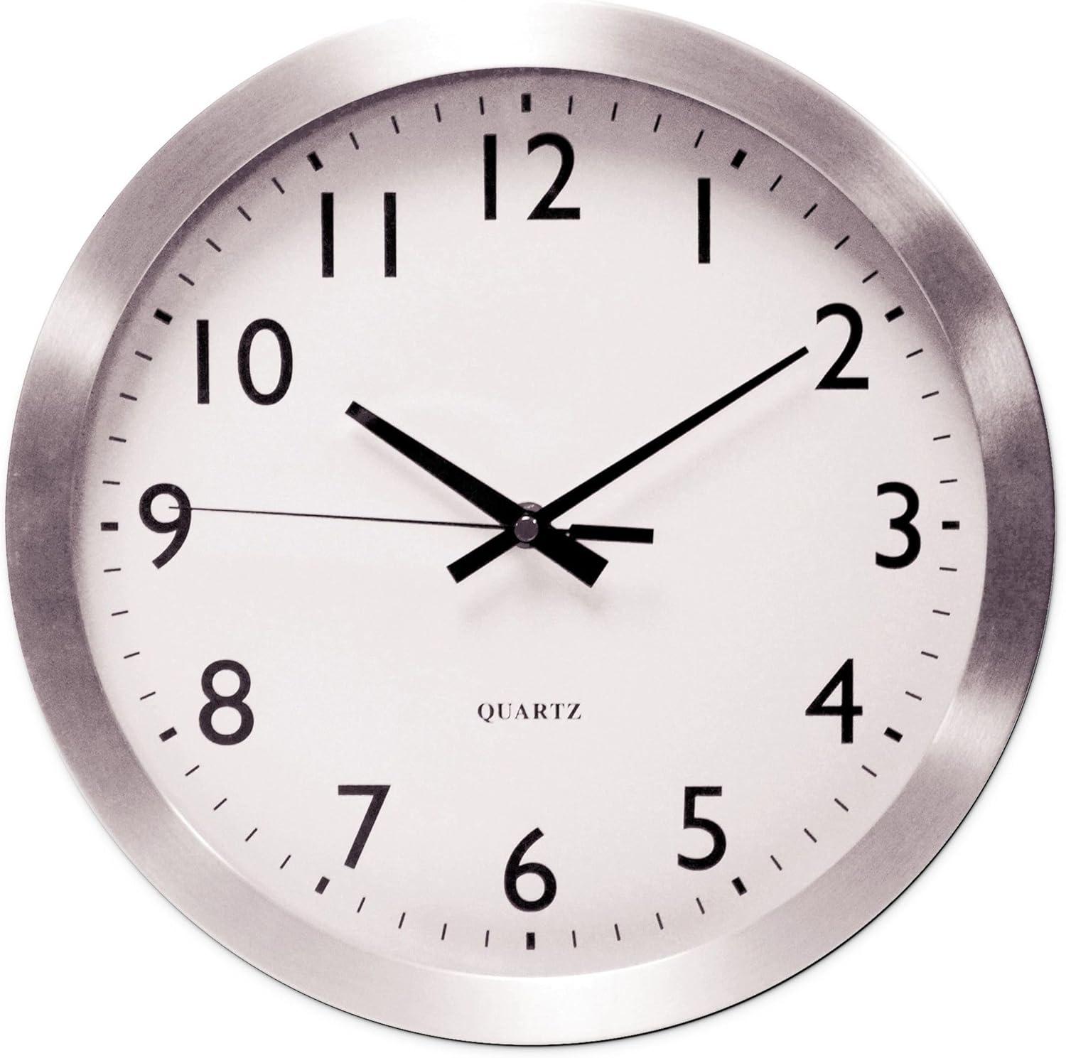 12" Brushed Aluminum Wall Clock with Silver Case