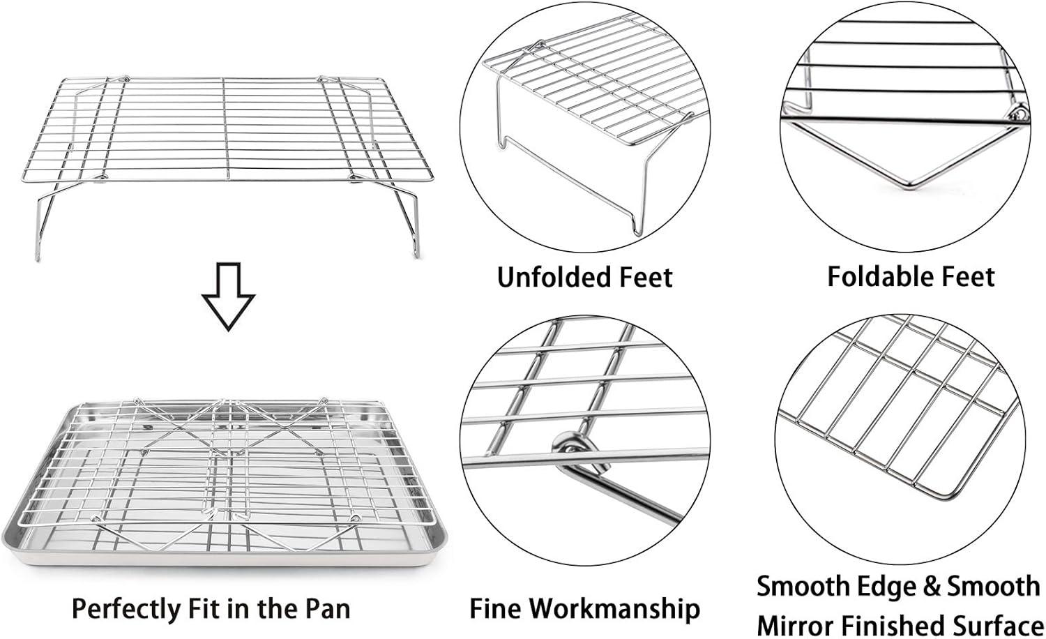 Baking Sheet with Rack Set, E-far Stainless Steel Baking Pans Tray Cookie Sheet with Cooling Rack, 16 x 12 x 1 inch, Non Toxic & Healthy, Rust Free & Dishwasher Safe - 4 Pieces (2 Sheets 2 Racks)