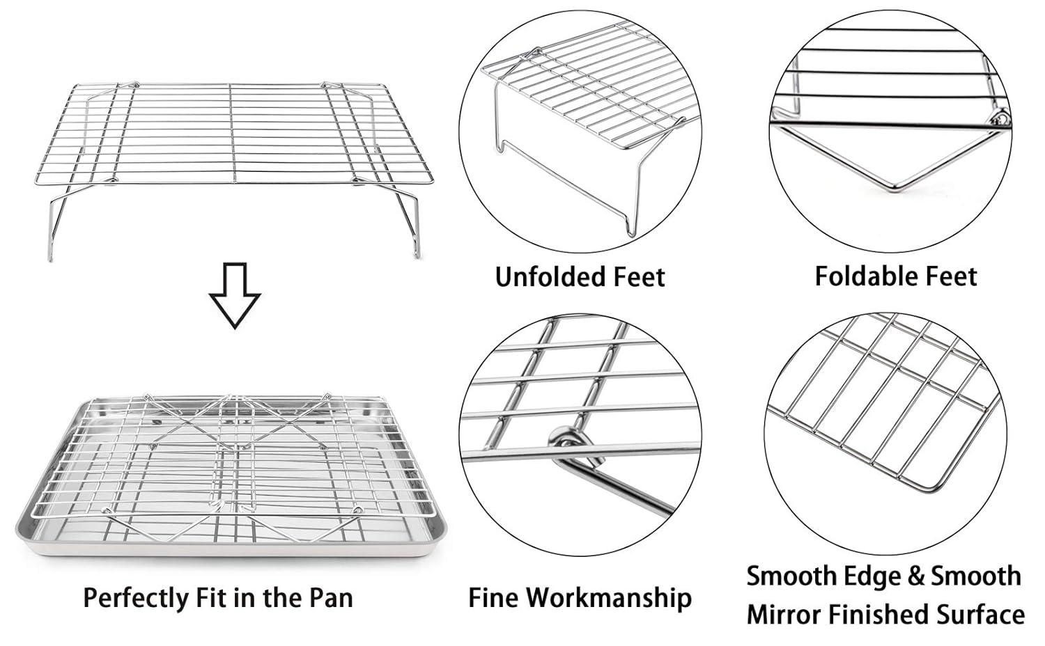 Baking Sheet with Rack Set, E-far Stainless Steel Baking Pans Tray Cookie Sheet with Cooling Rack, 16 x 12 x 1 inch, Non Toxic & Healthy, Rust Free & Dishwasher Safe - 4 Pieces (2 Sheets 2 Racks)