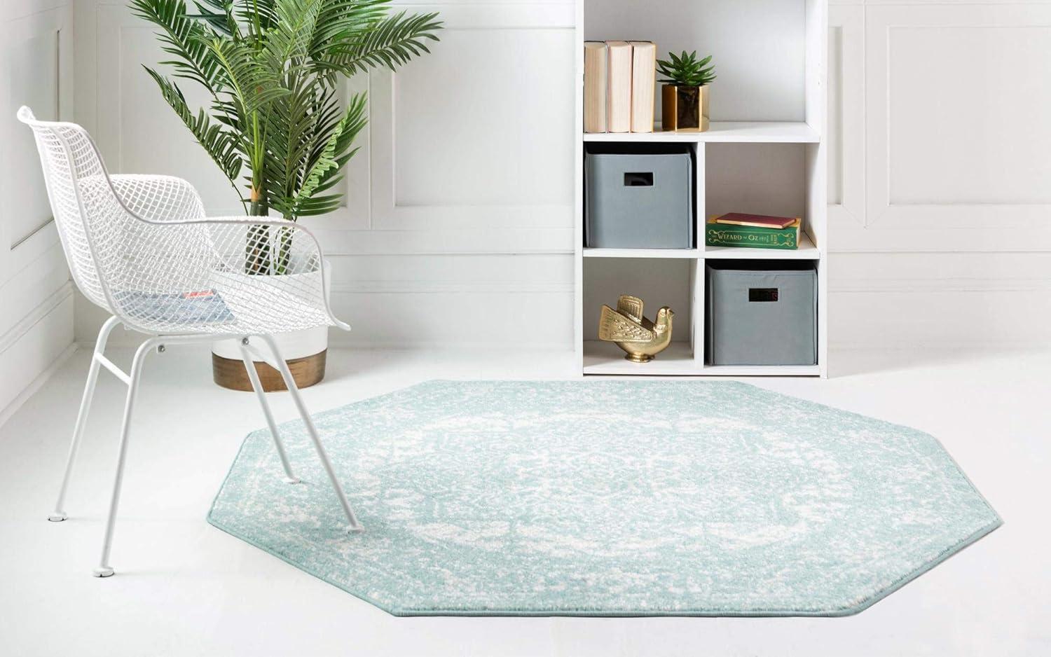 Unique Loom Richmond Collection Area Rug - Medallion (5' 3" Octagon Aqua/Ivory)