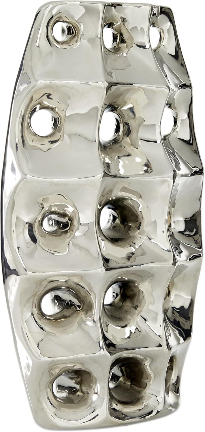 DecMode 14" Silver Ceramic Vase with Cut Out Designs