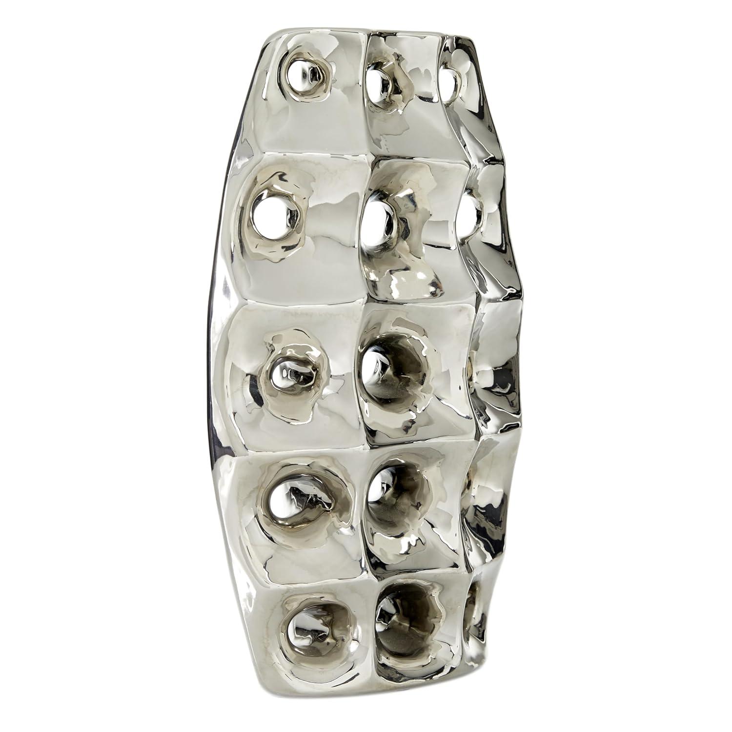 DecMode 14" Silver Ceramic Vase with Cut Out Designs