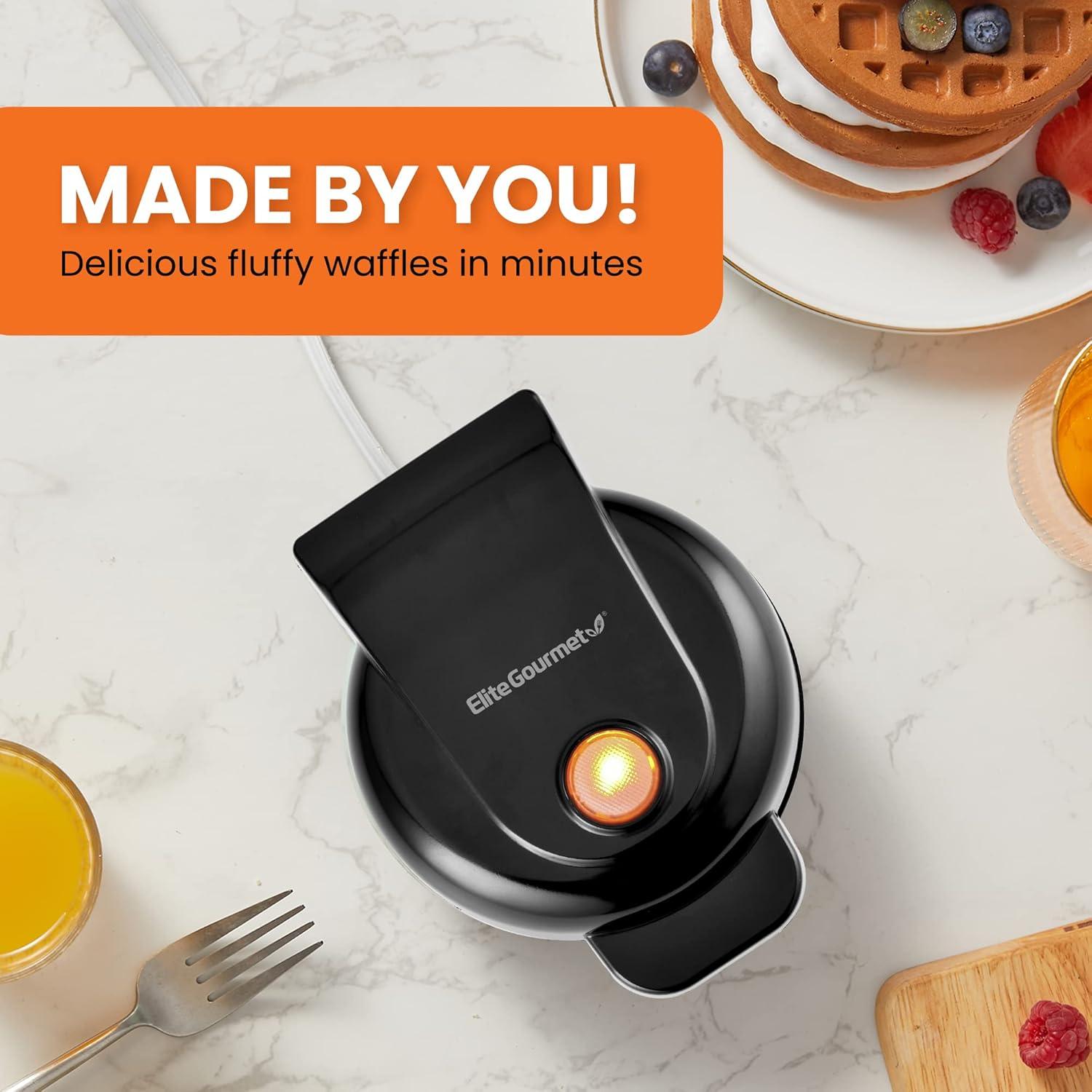 Elite Gourmet Mini Waffle Maker, Black