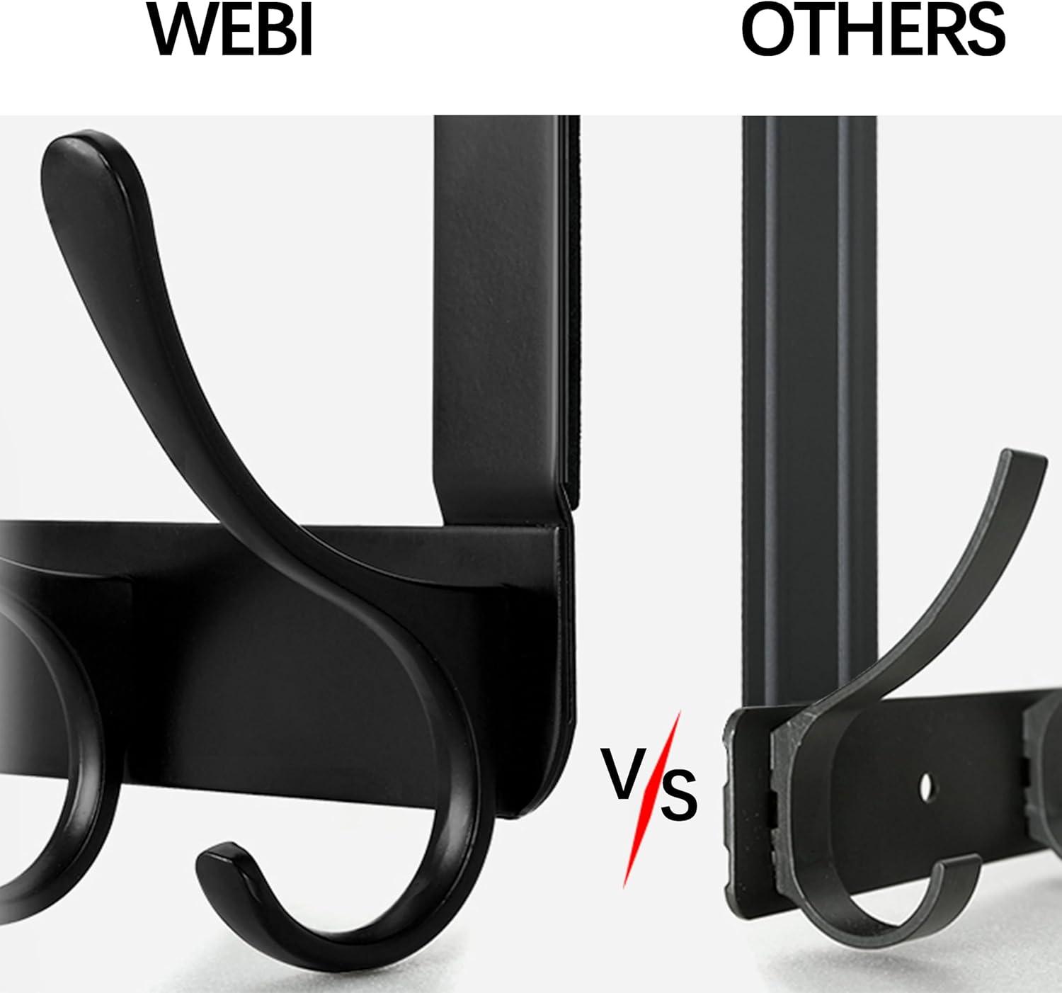 WEBI Over The Door Hook,Door Hanger Hook Rack with 5 Tri Hooks for Hanging Coats,Over Door Towel Rack Door Coat Towel Hanger Door Coat Rack for Bathroom,Behind Back of Door,Black