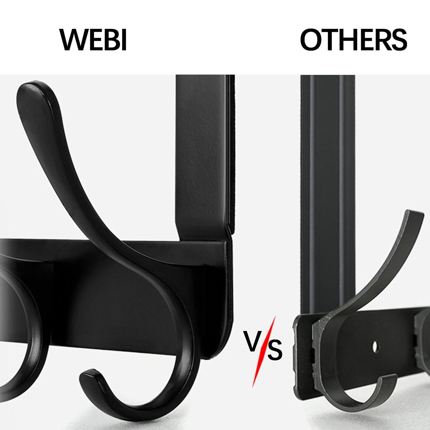 WEBI Over The Door Hook,Door Hanger Hook Rack with 5 Tri Hooks for Hanging Coats,Over Door Towel Rack Door Coat Towel Hanger Door Coat Rack for Bathroom,Behind Back of Door,Black