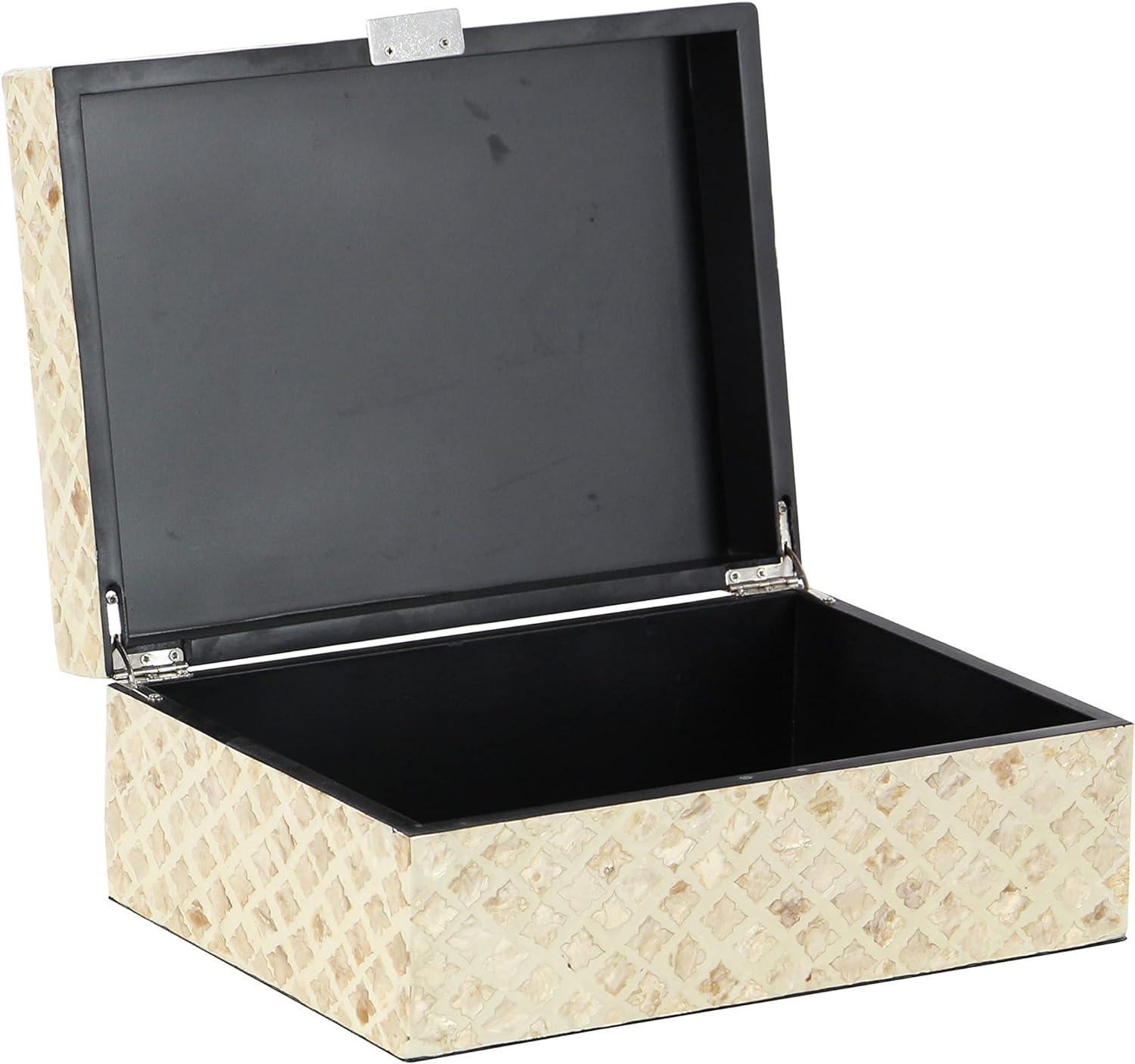 Set of 2 Shell Inlaid Wooden Boxes Natural - Olivia & May: Coastal Style Storage with Felt Stoppers