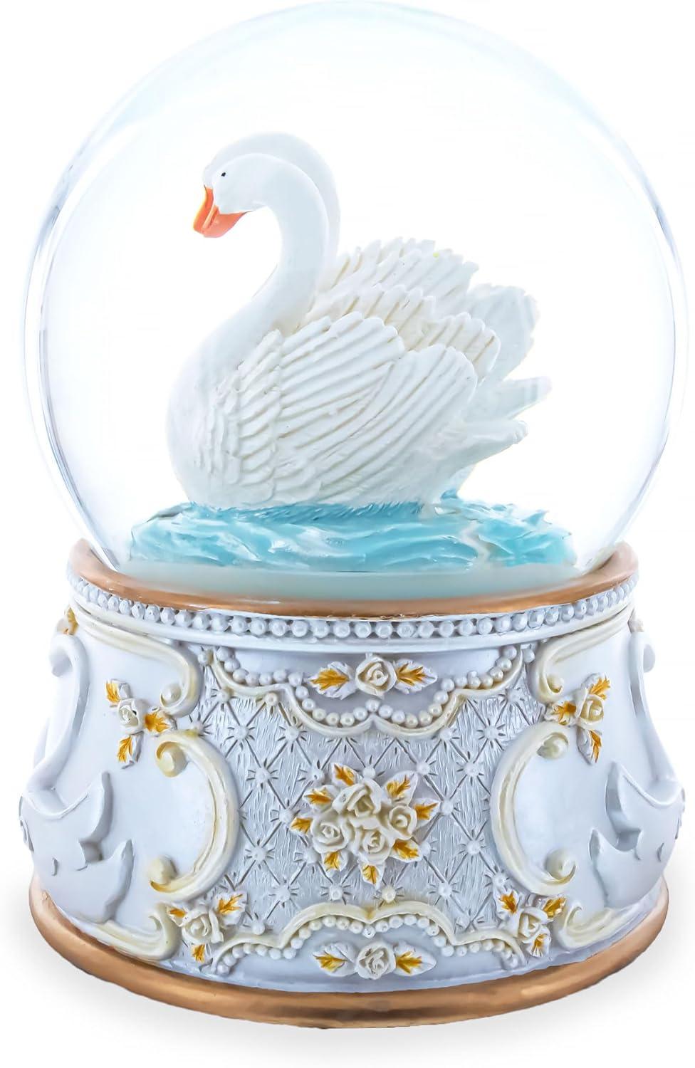 Enchanted Swans Spinning Musical Water Snow Globe