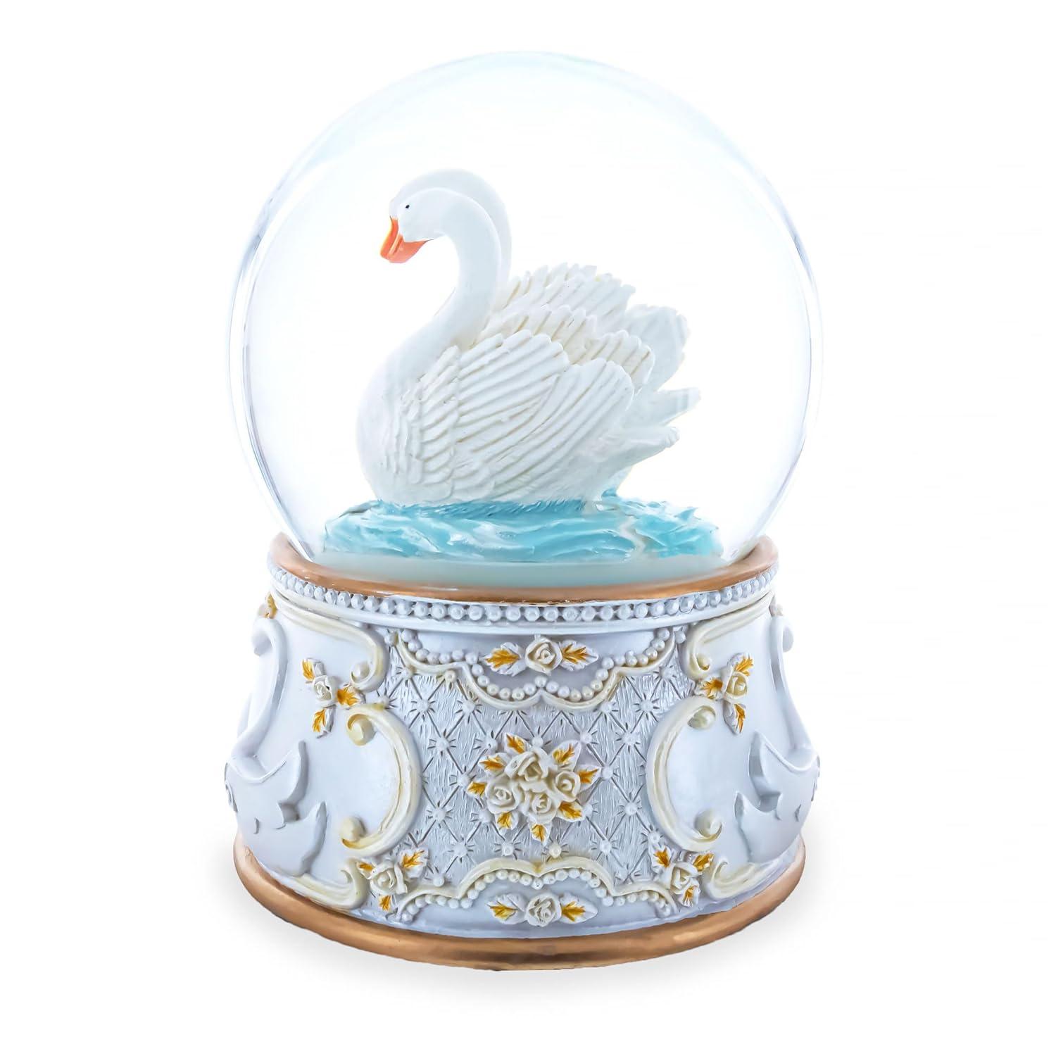 Enchanted Swans Spinning Musical Water Snow Globe