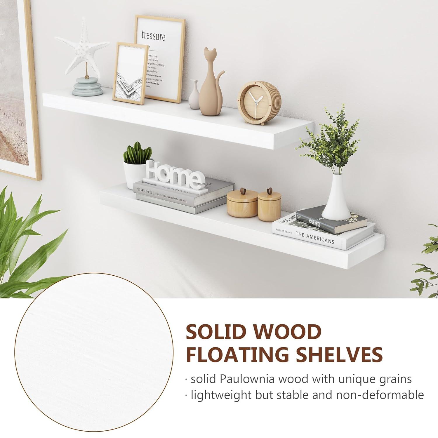 Axeman 36 Inch Solid Wood Wall Shelves Set of 2, Modern Floating Shelves for Wall Storage