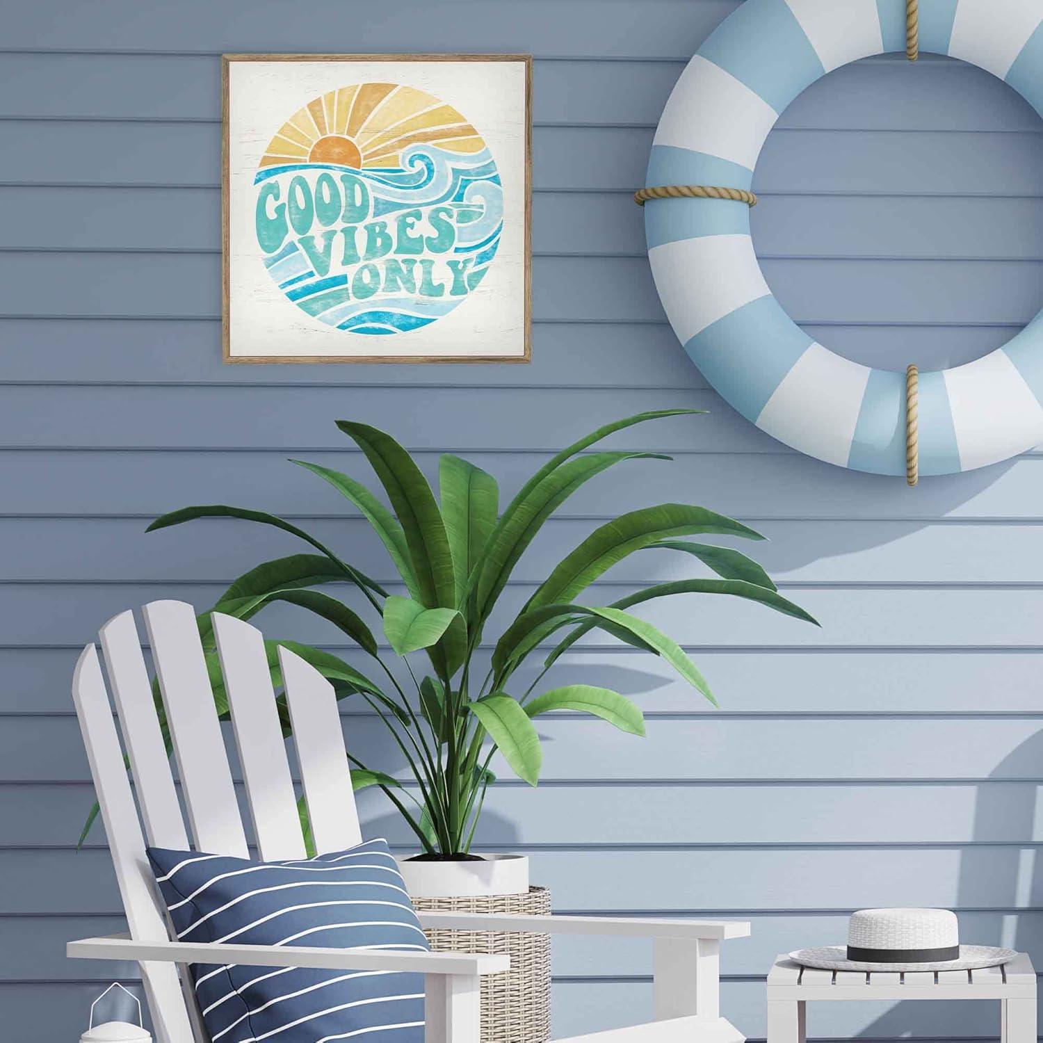 Retro Beachy Good Vibes Only Square Wall Art