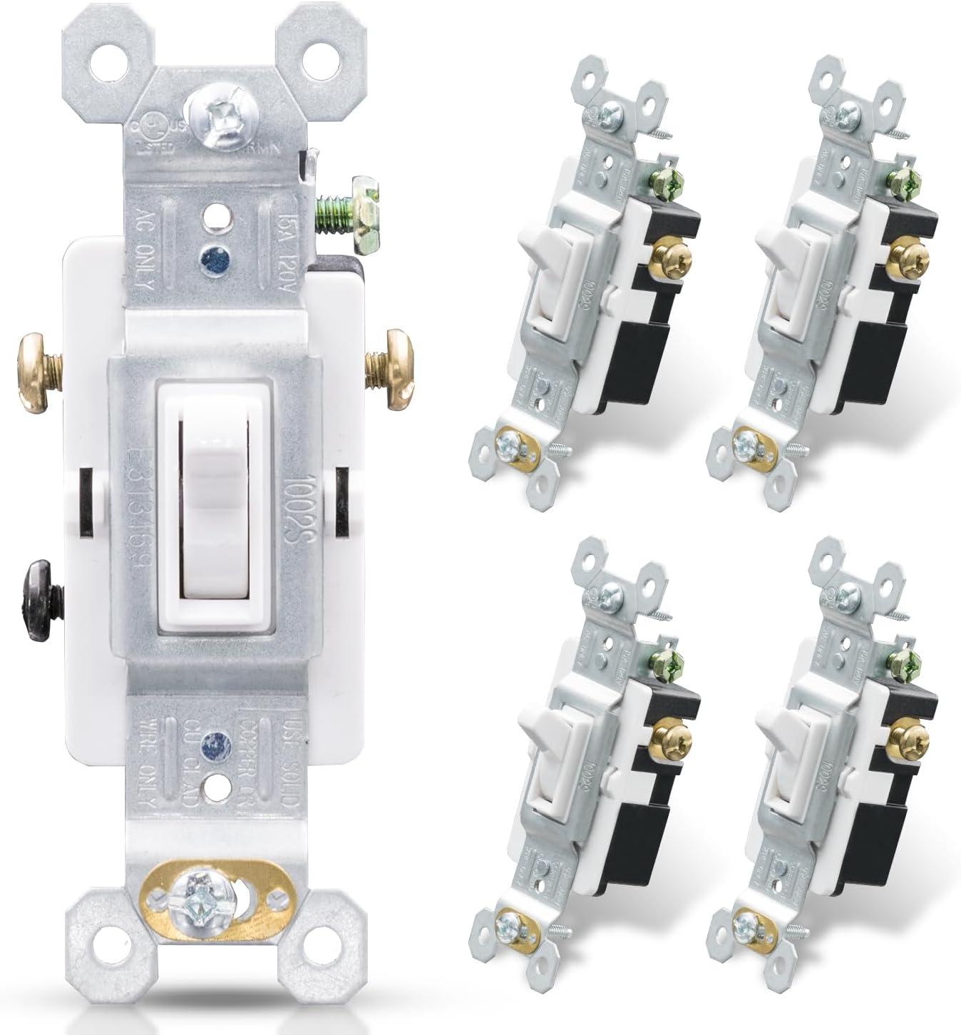 Glossy White 3-Way Toggle Light Switch 15 Amp