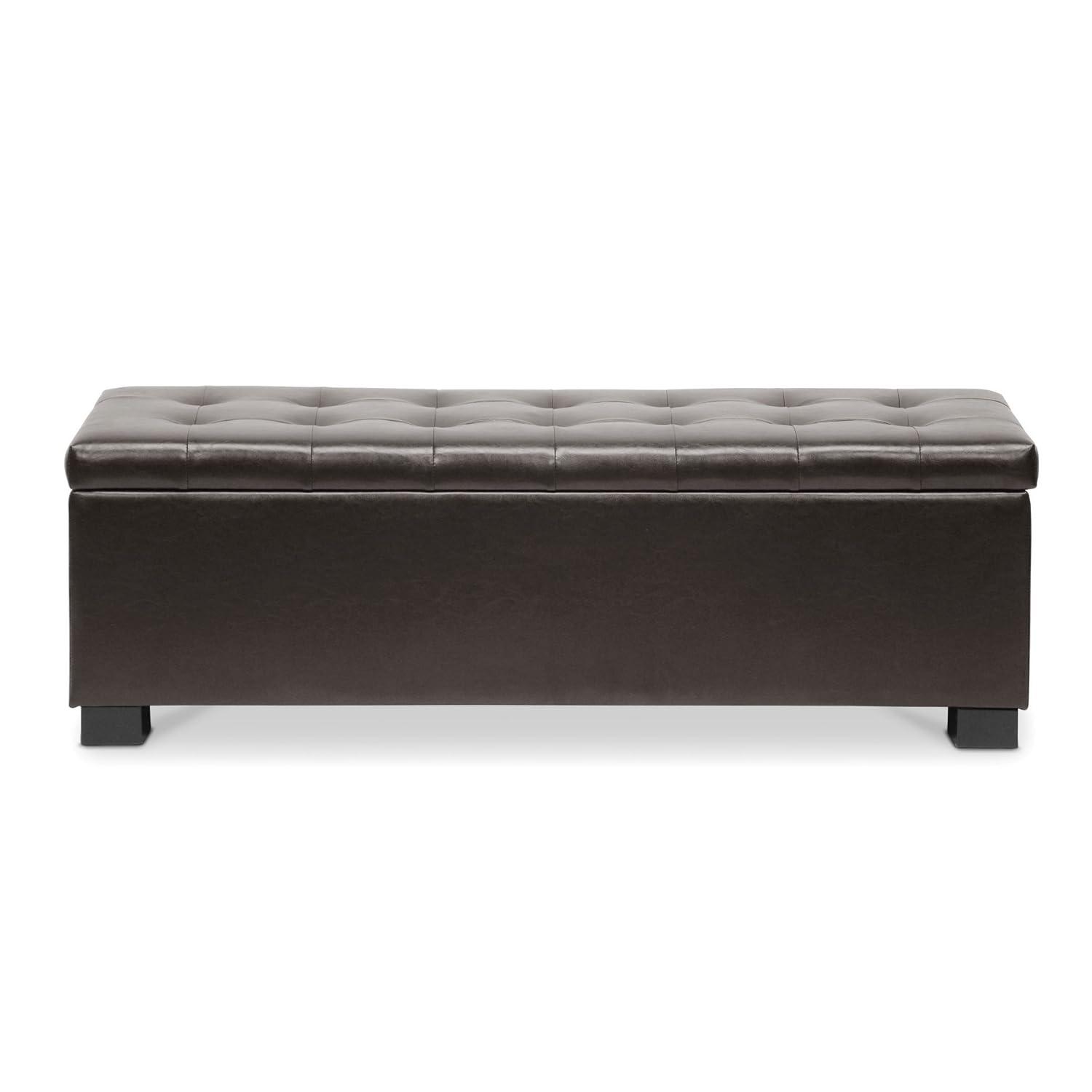 Roanoke Storage Ottoman Dark Brown - Baxton Studio: Upholstered Bench, Wood Frame, Spot Clean