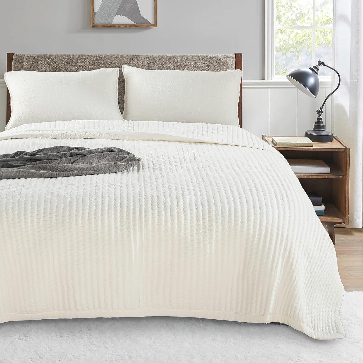 Ivory Oversized King Reversible Microfiber Quilt Set