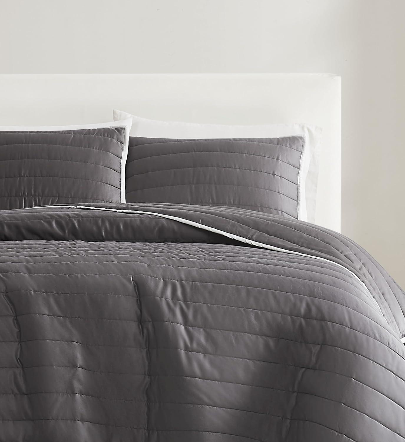 Christian Siriano 2pc Twin/Twin Extra Long Cotton Sateen Quilt Set Dark Gray