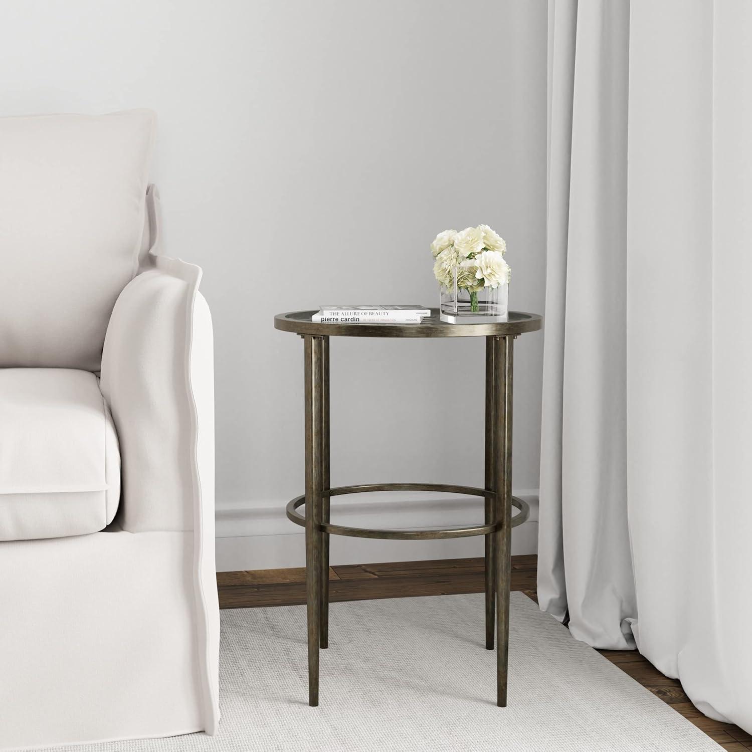 Marsala End Table Gray - Hillsdale Furniture: Round Glass Accent Table, Rubber-Coated Metal Frame, 24" Height