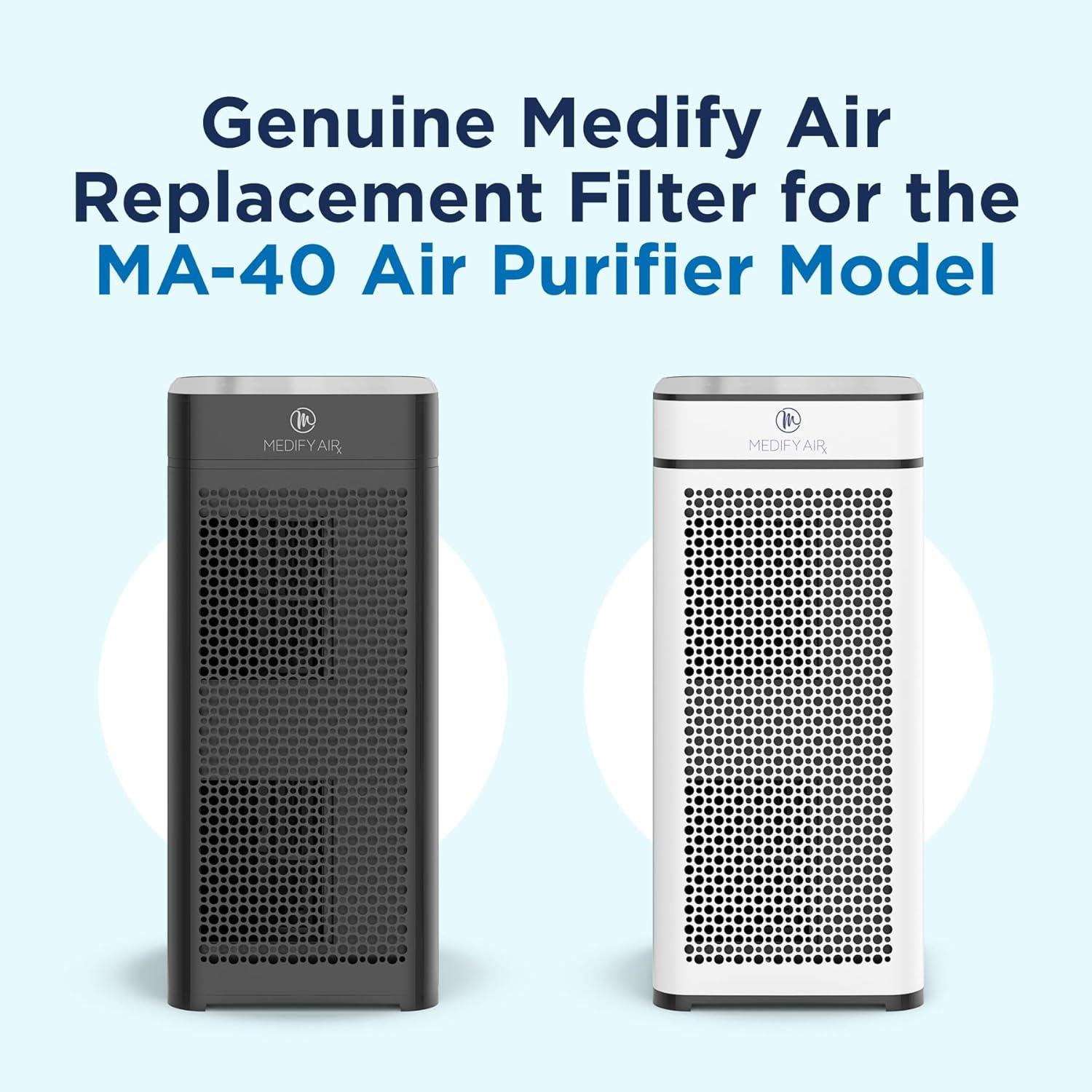 Medify MA-40 Genuine Replacement Filter for MA-40 Purifiers | Smoke, Dust, Odors, Pet Dander | 3 in 1 with Pre-filter, HEPA H13 and Activated Carbon | Removal of 0.1 to 0.3 Microns | 1-Pack.