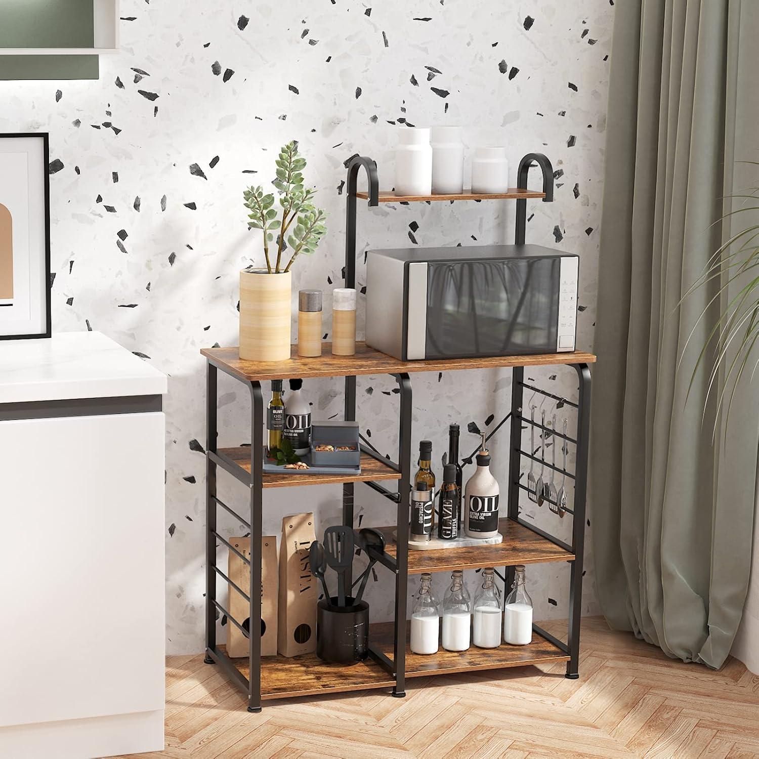 DlandHome Microwave Cart Stand 35.4 inches, Kitchen Baker's Rack Utility Storage Shelf Microwave Stand 3-Tier x 3-Tier for Spice Rack Organizer Workstation Shelf, Vintage