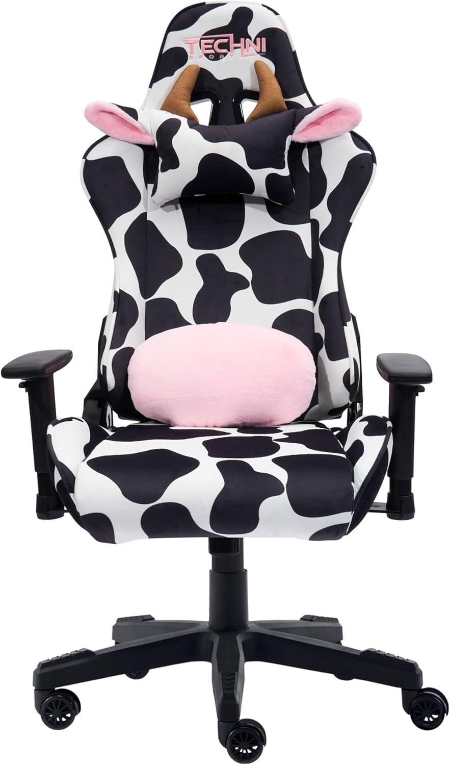 Ts85 Cow Print Luxx Series Gaming Chair Cow - Techni Sport: Velvet Upholstery, Memory Foam, Adjustable