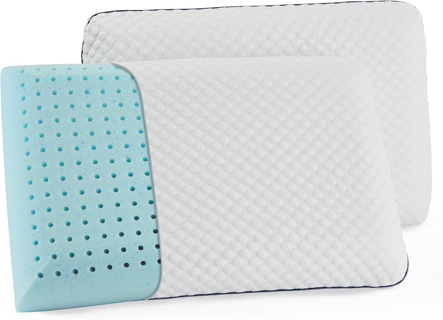Medium Firm White and Blue Memory Foam Bed Pillow Set