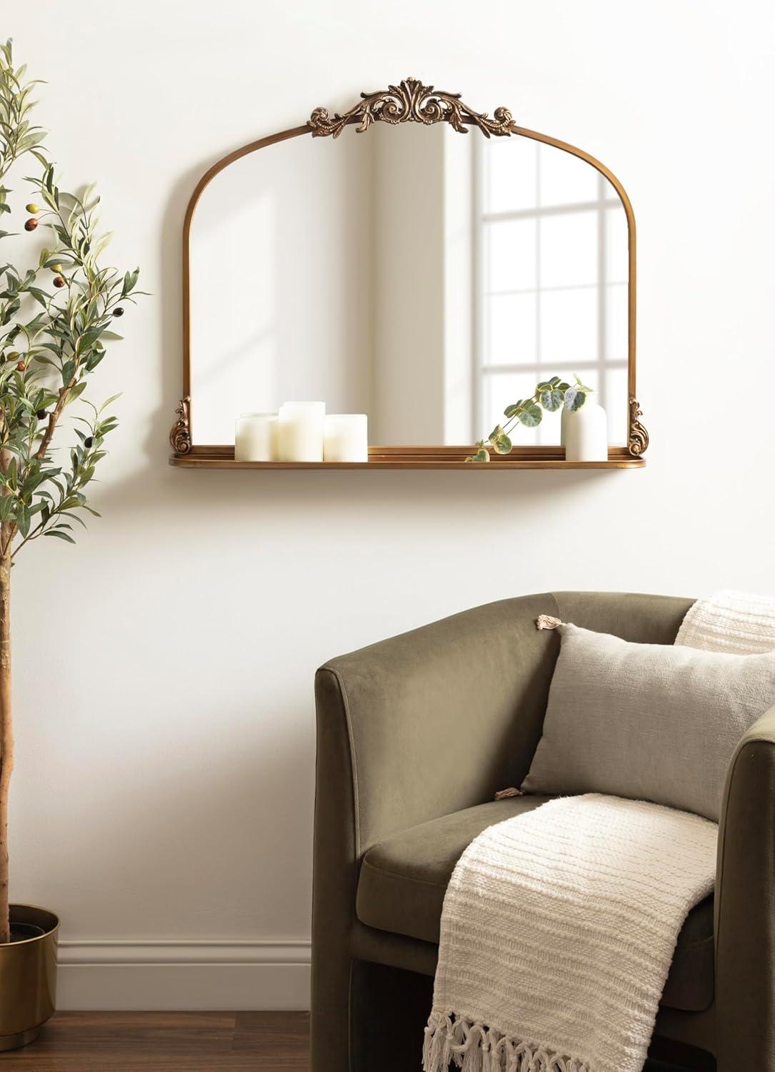 Kate & Laurel All Things Decor 33"x26" Arendahl Traditional Arch Mirror with Shelf Gold