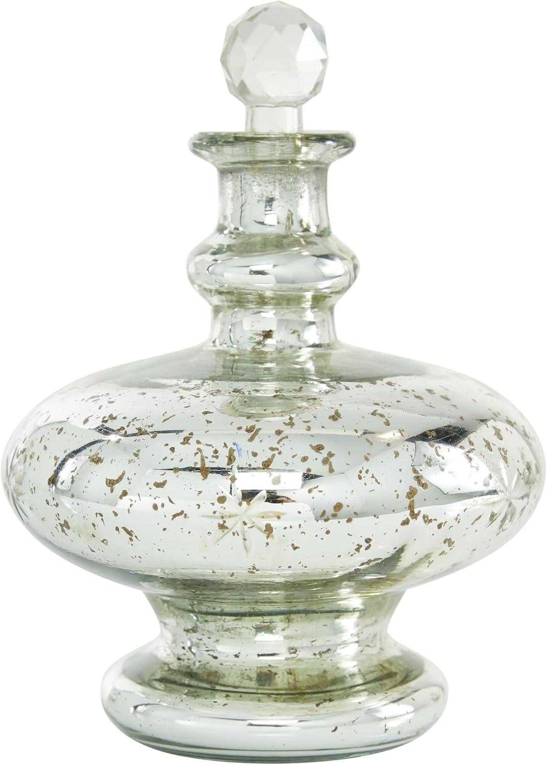 DecMode 8", 9", 7"H Silver Glass Decorative Jars with Crystal Stoppers, 3-Pieces