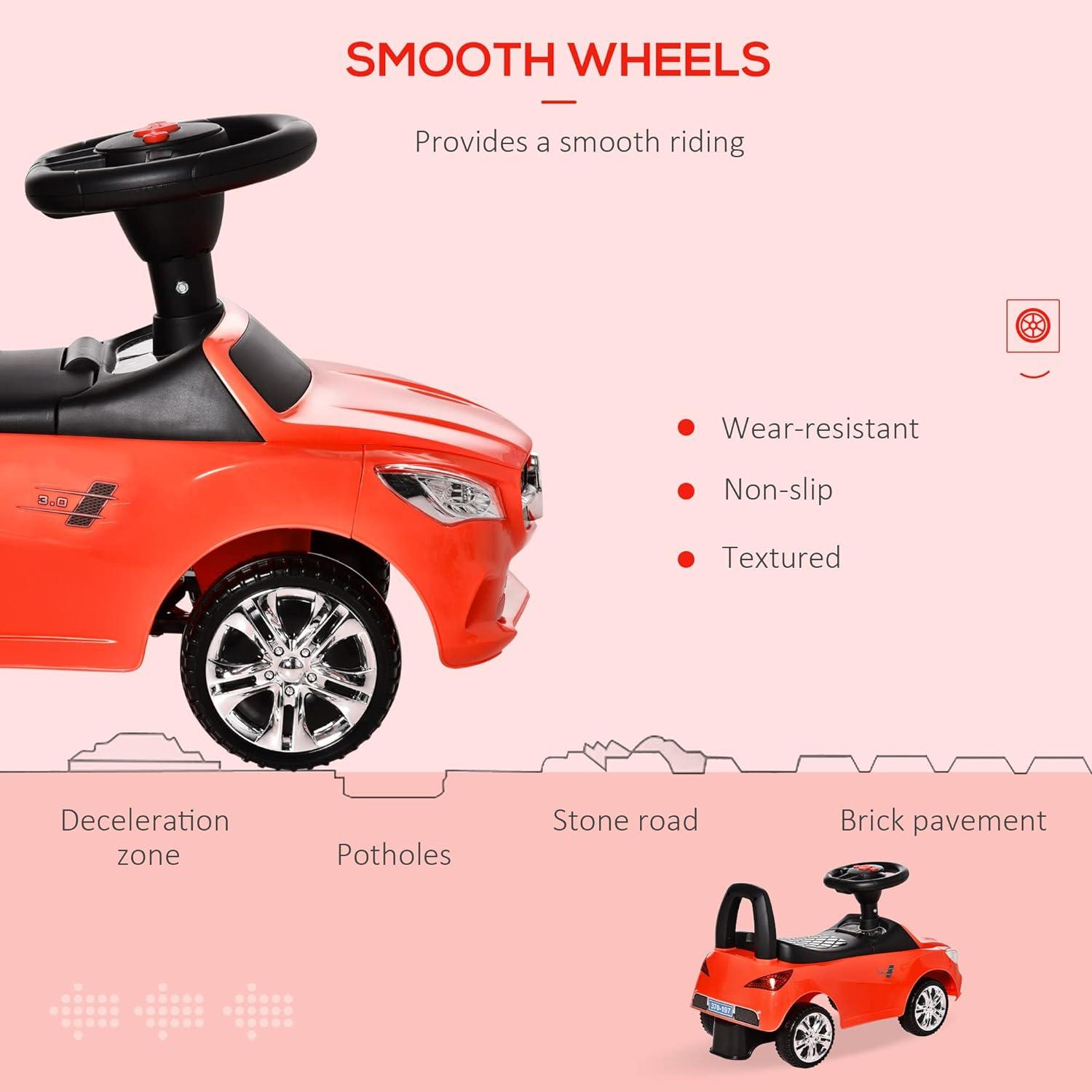 Red Toddler Ride-On Push Car with Working Horn and Headlights