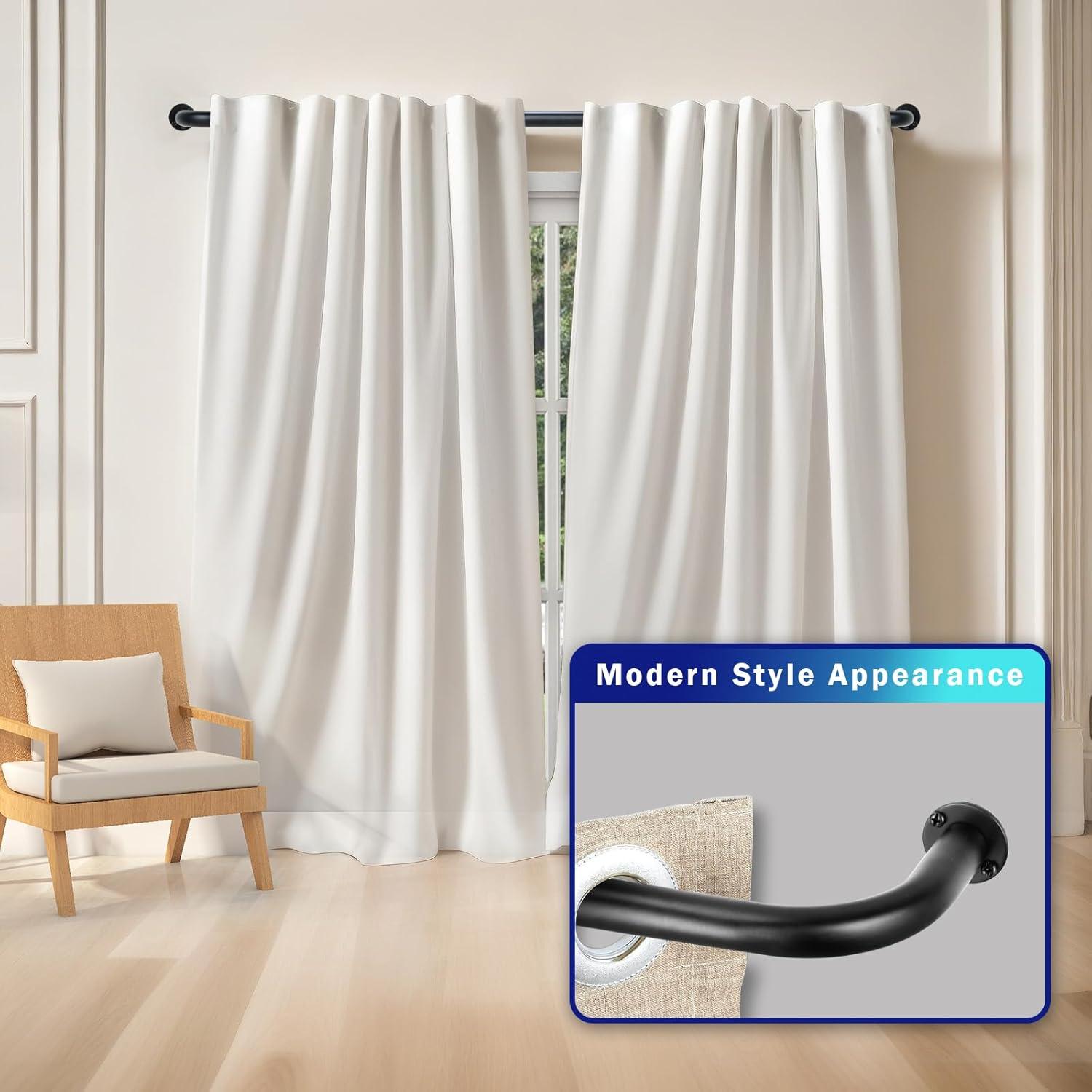Energy-saving Wraparound Adjustable French Blackout Curtain Rod Set Matte Black 28"-48" Black Finish