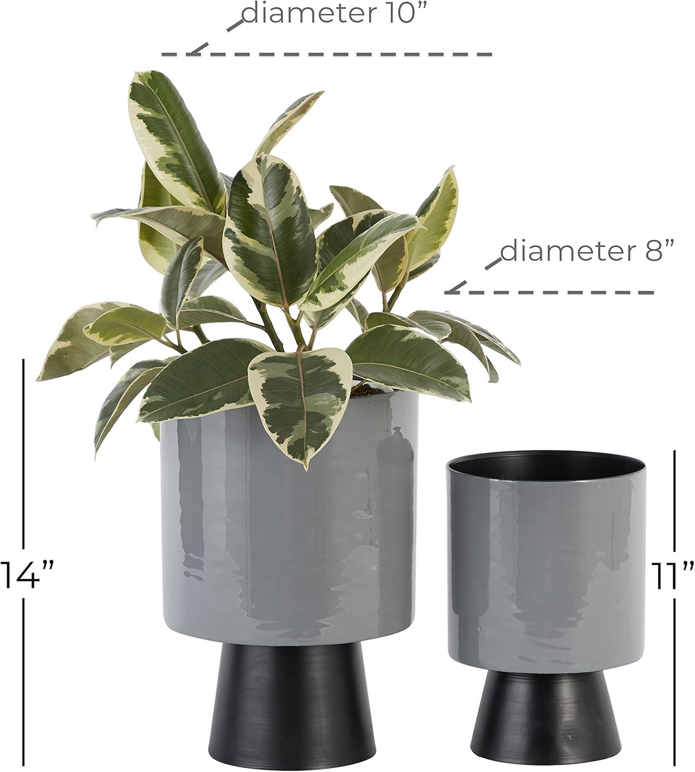 DecMode 14", 11" Gray Metal Modern Planter, 1 - Piece
