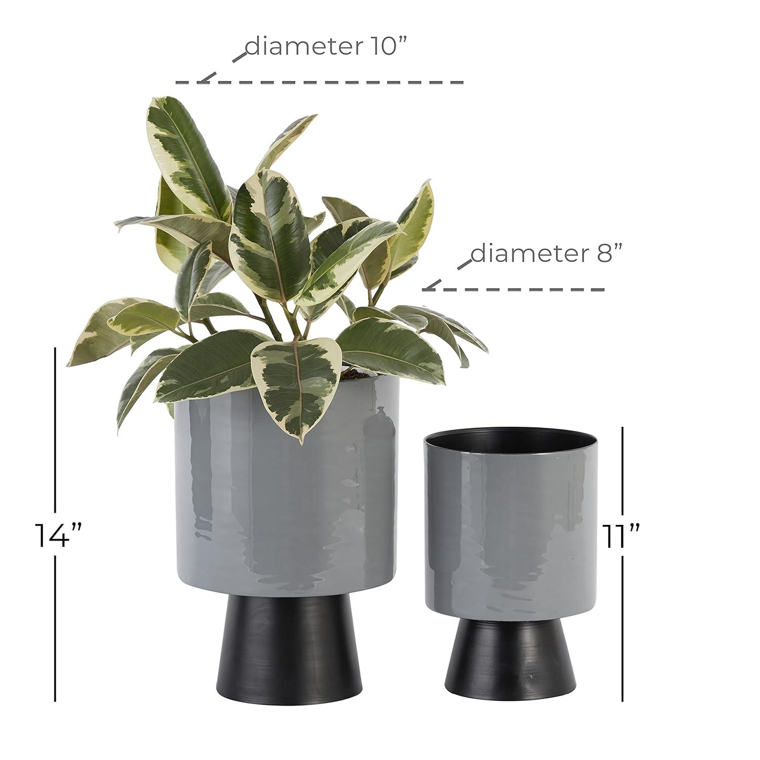DecMode 14", 11" Gray Metal Modern Planter, 1 - Piece