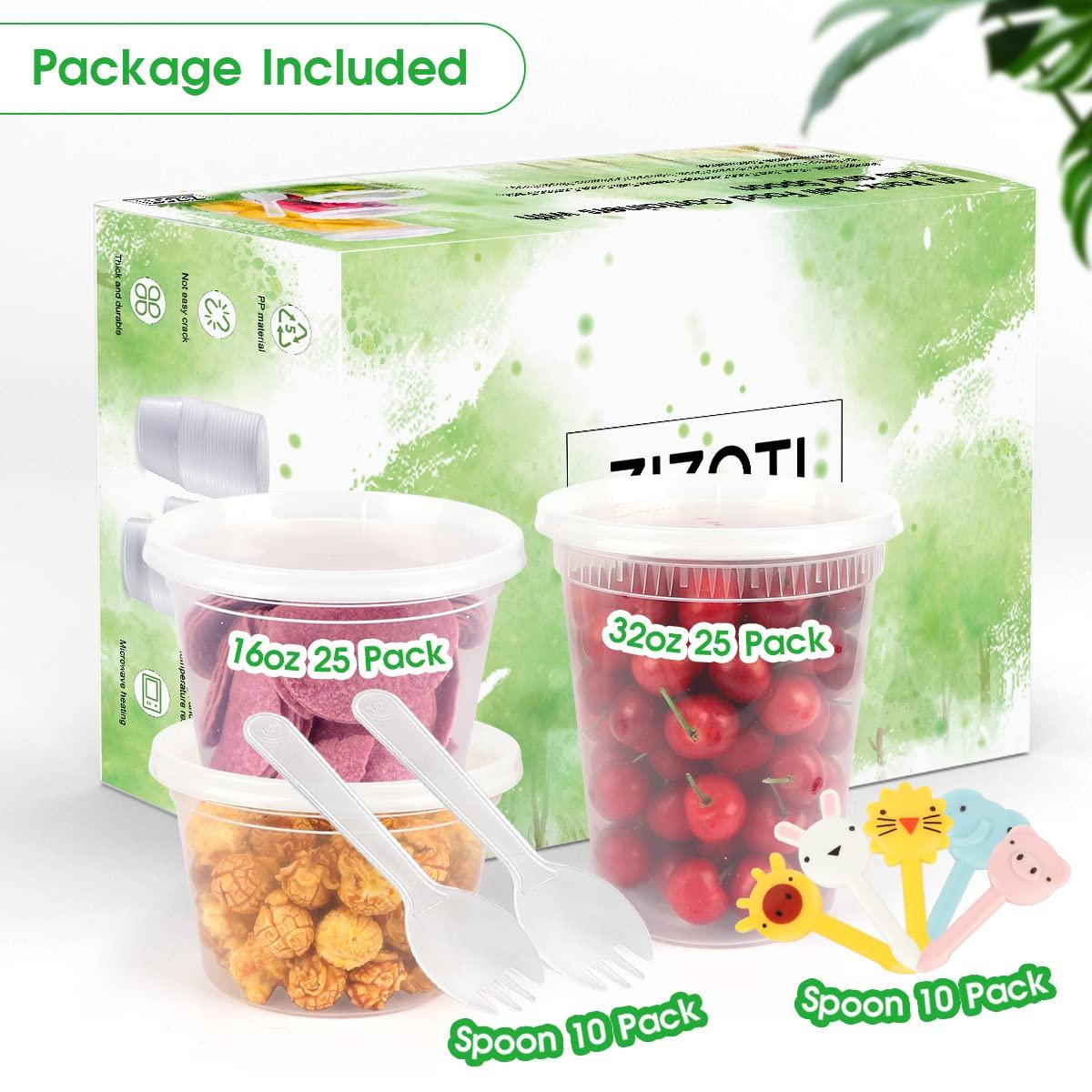 [50 Pack,16oz, 32oz ] Food Storage Containers with Lids- BPA-Free | Leakproof | Airtight | Stackable Plastic Deli Containers (Includes 10 Spoons & 10 Forks) , Dishwasher, Microwave & Freezer Safe