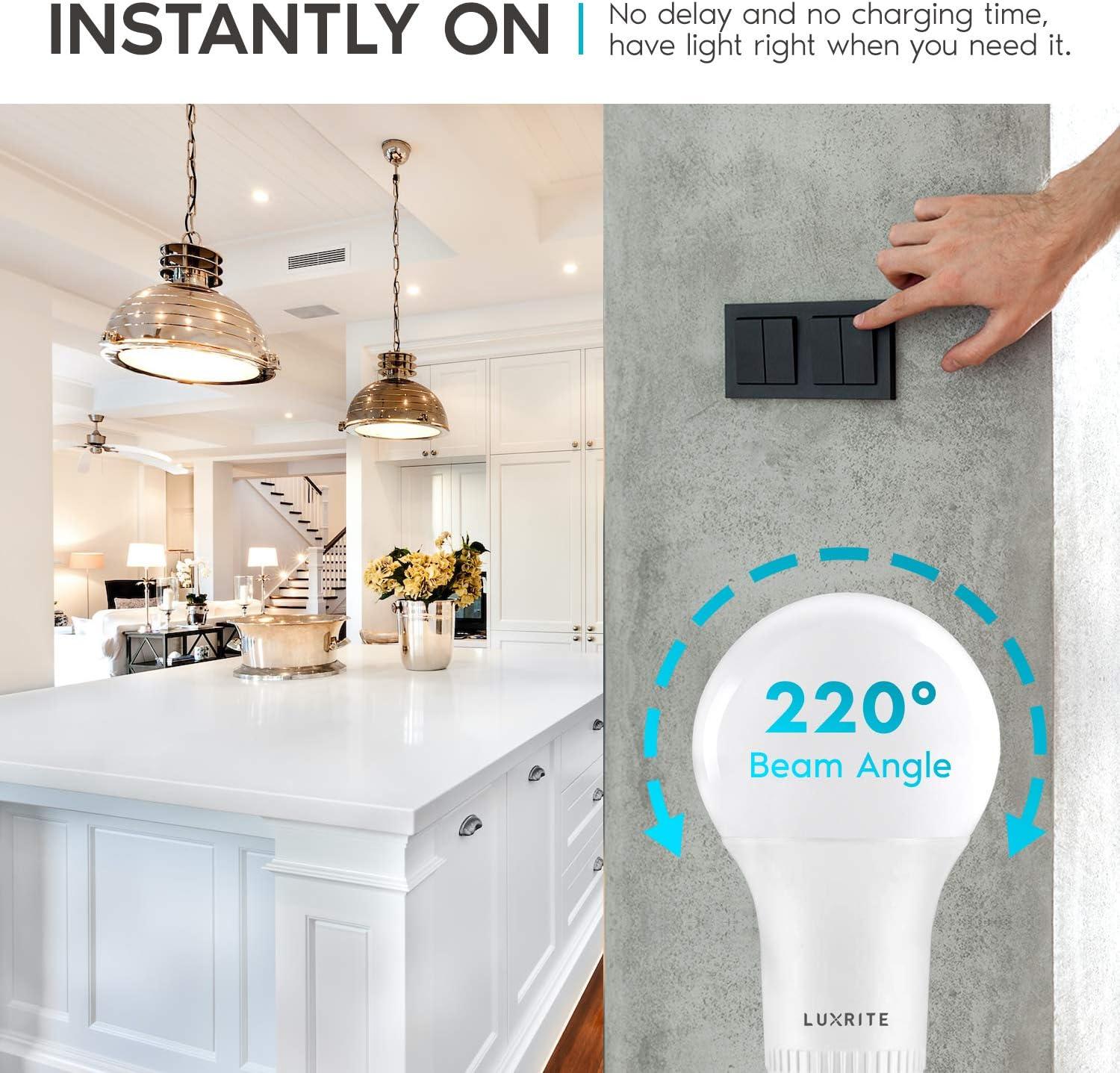 Luxrite A19 LED Bulb, 60W Equivalent, 3000K Soft White, Dimmable, 800 Lumens, Enclosed Fixture Rated, UL Listed, GU24 Base 24 Pack