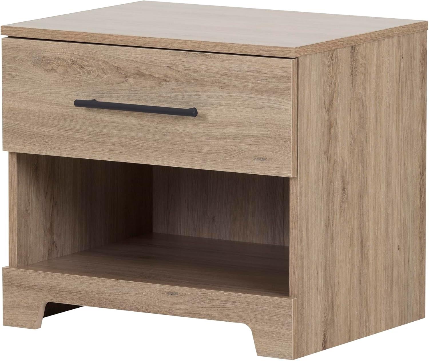 Primo 1 Drawer Nightstand Rustic Oak - South Shore: Metal Handle, Open Shelf Storage