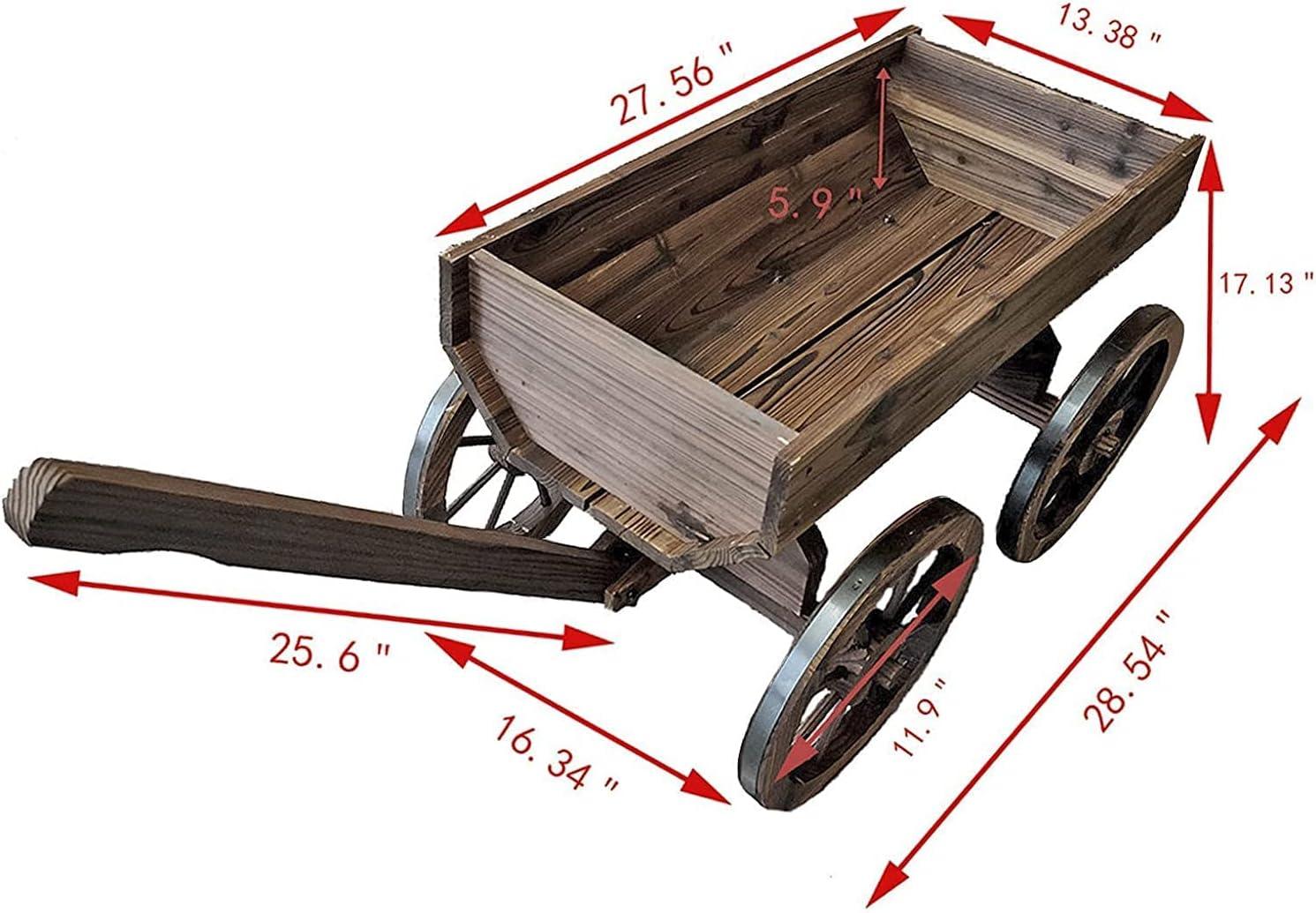 Rustic Cedar Wood Wagon Planter with Wheels for Outdoor Use