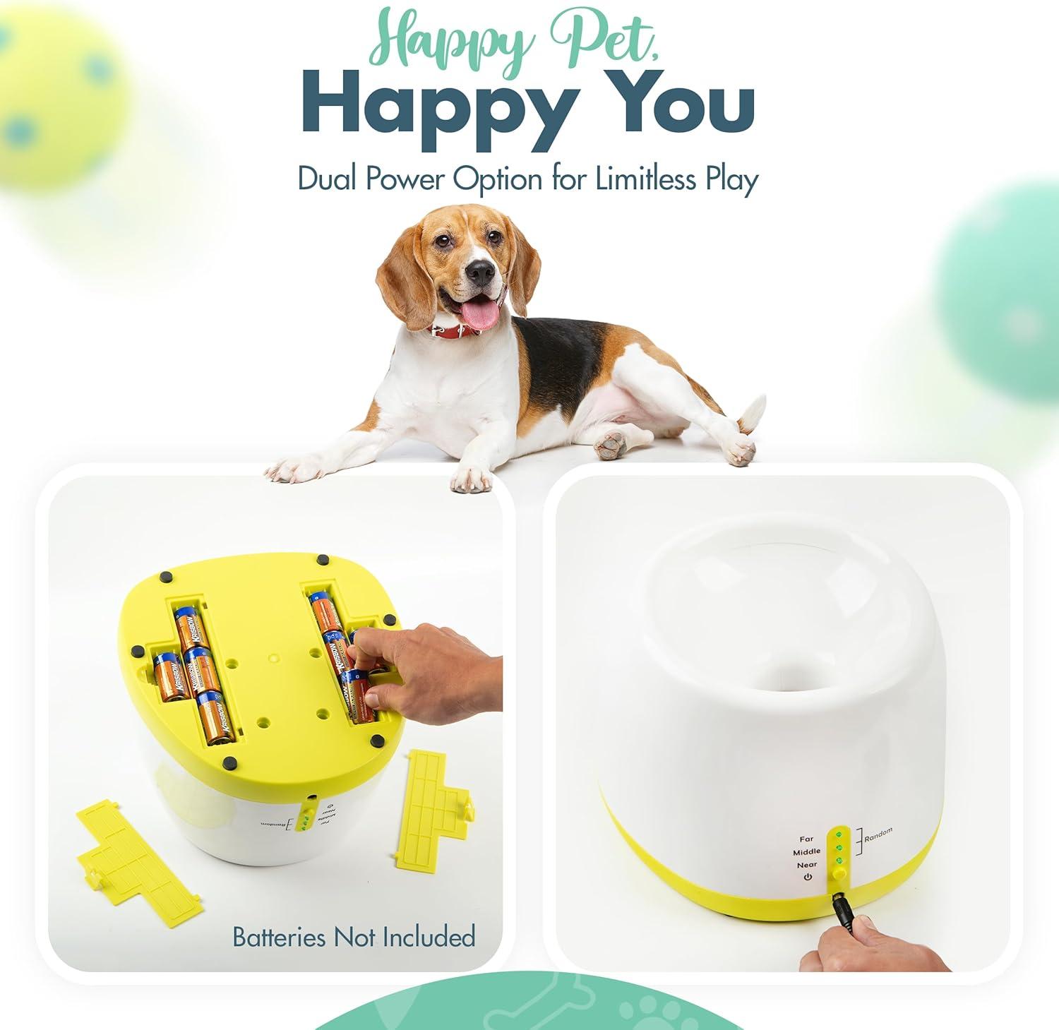 Crafts Central Automatic Dog Ball Launcher - Dog Ball Fetch Machine, Ball Thrower for Dogs, for Small to Medium Sized Dogs, Great Interactive Dog Toy with 6 Latex Balls, Dual Power Supply